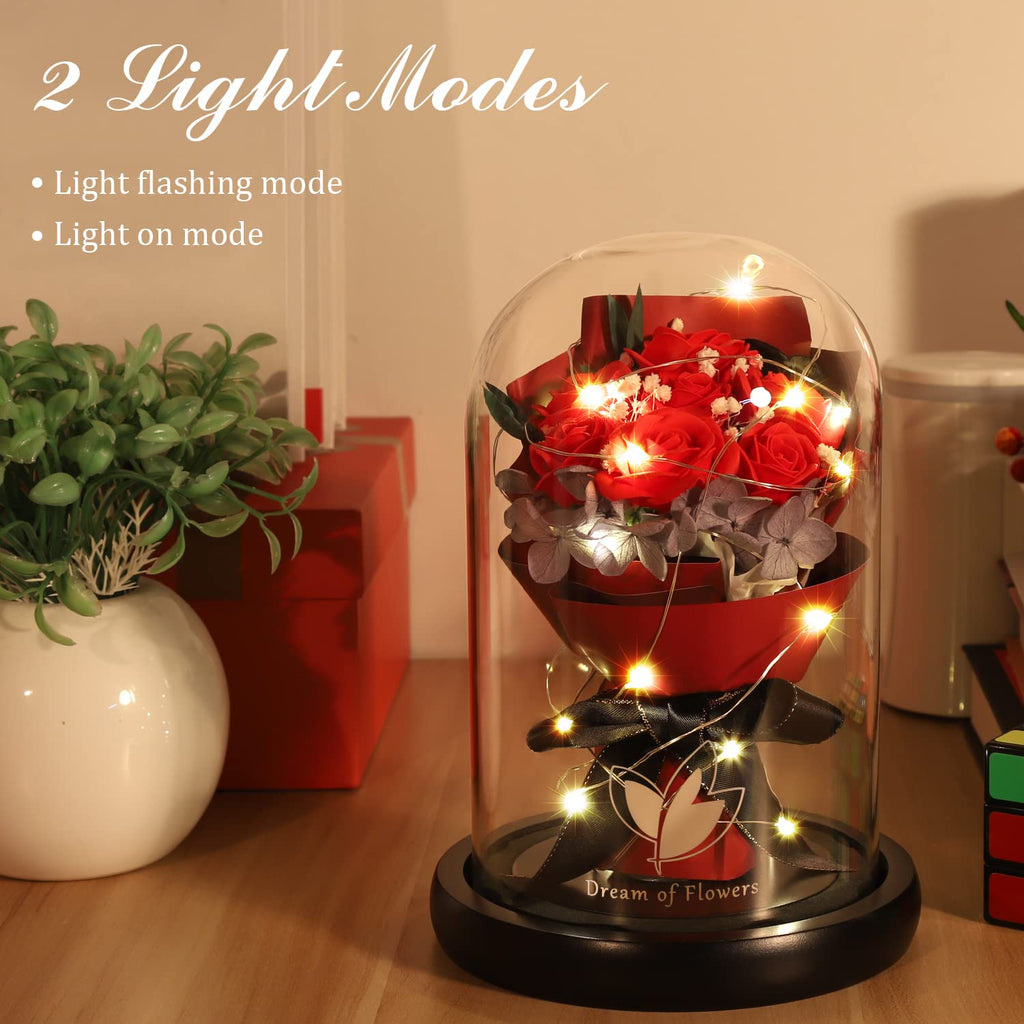 Beauty and The Beast Rose for Mom, Birthday Gifts for Women, Light Up Roses, Glass Dome Rose with LED Lights, Red Roses, Women's Gift for Mom Wife Grandmother