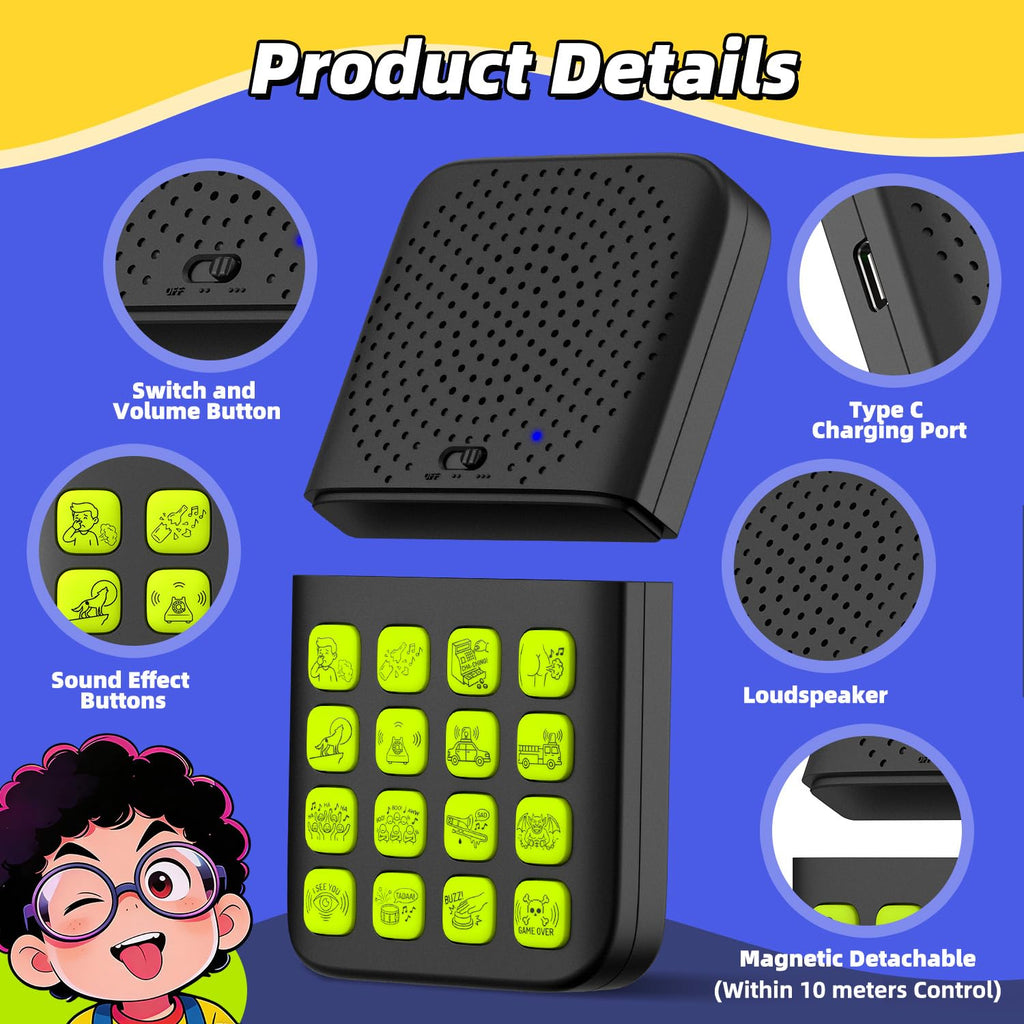 Fikami Rechargeable 2-in-1 Separable Magnetic Sound Effects Machine,16 Sounds,Volume Adjustment,Prank Gifts Toys for Boys,Remote Fart Machine for 6 7 8 9 10 11 12 13 Year Old Boys Toys Gifts