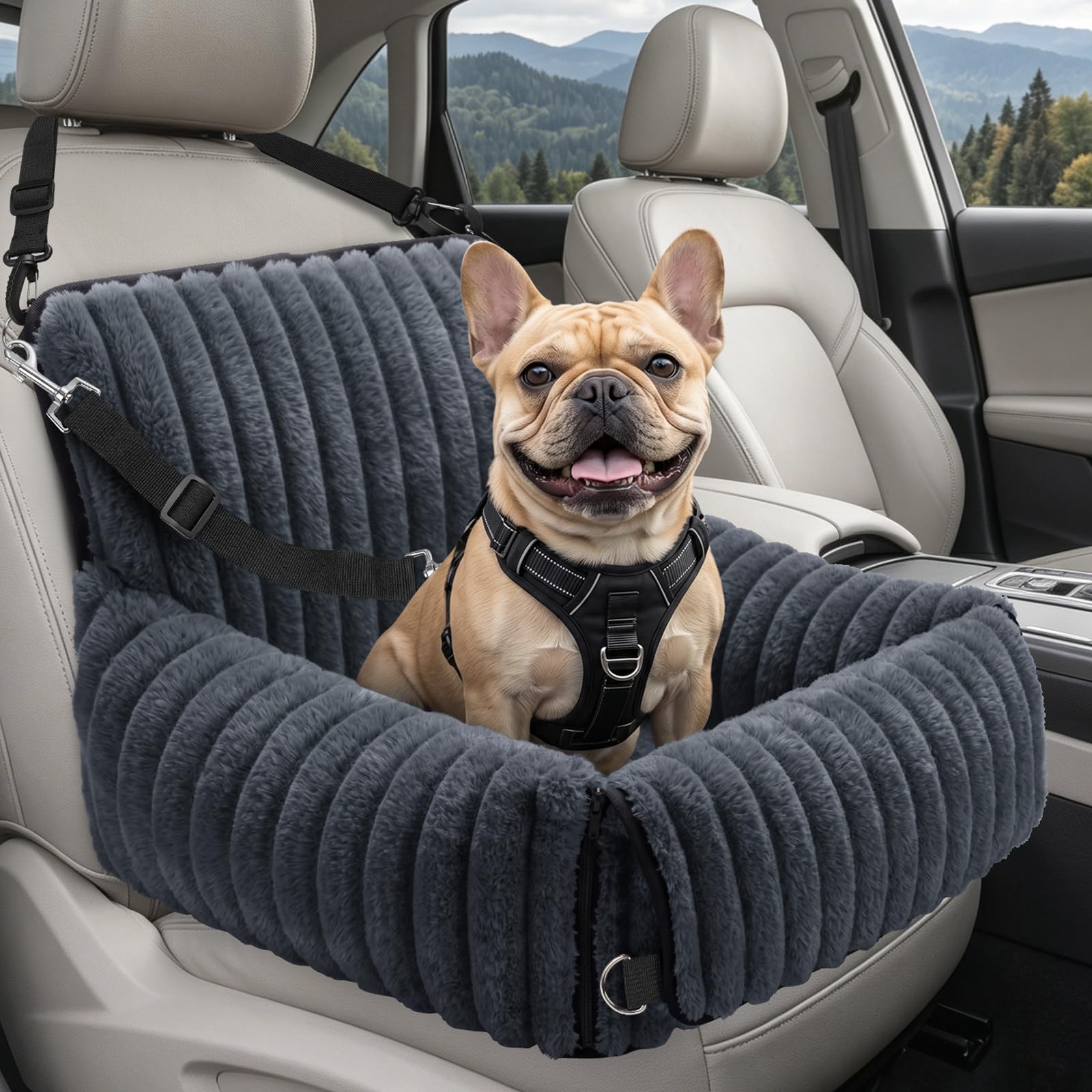 MIXJOY 6-in-1 Dog Car Seat for Small/Medium Dogs up to 25 lbs, Multi-Functional Dog Carrier for Car with Detachable Washable Cover, Pet Travel Bed with Clip-On Safety Leash, Beige