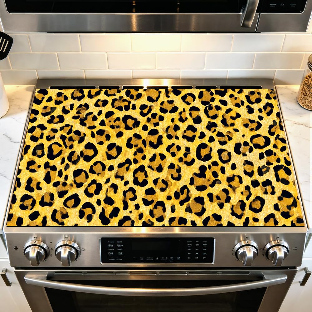 Stove Mat 28.35 x 20.47 Inch Christmas Fireplace and Tree Design Cozy Living Room Holiday Scene Decorative Kitchen Countertop Cover Reusable Flexible Mat for Gas Range Electric Stove Home Winter Décor