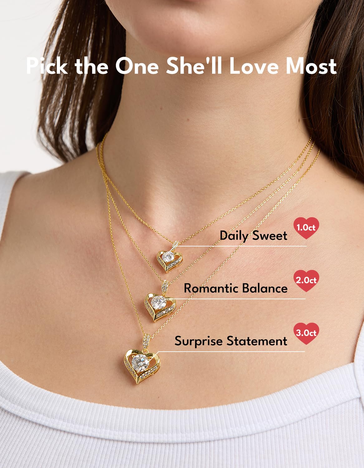 KRKC Moissanite Heart Necklace for Women, 1-3 Carat Lab Created Diamond Pendant, 14K/White Golden Plated S925 Sterling Silver Chains, Valentines Day Christmas Birthday Gifts for Her Wife Anniversary
