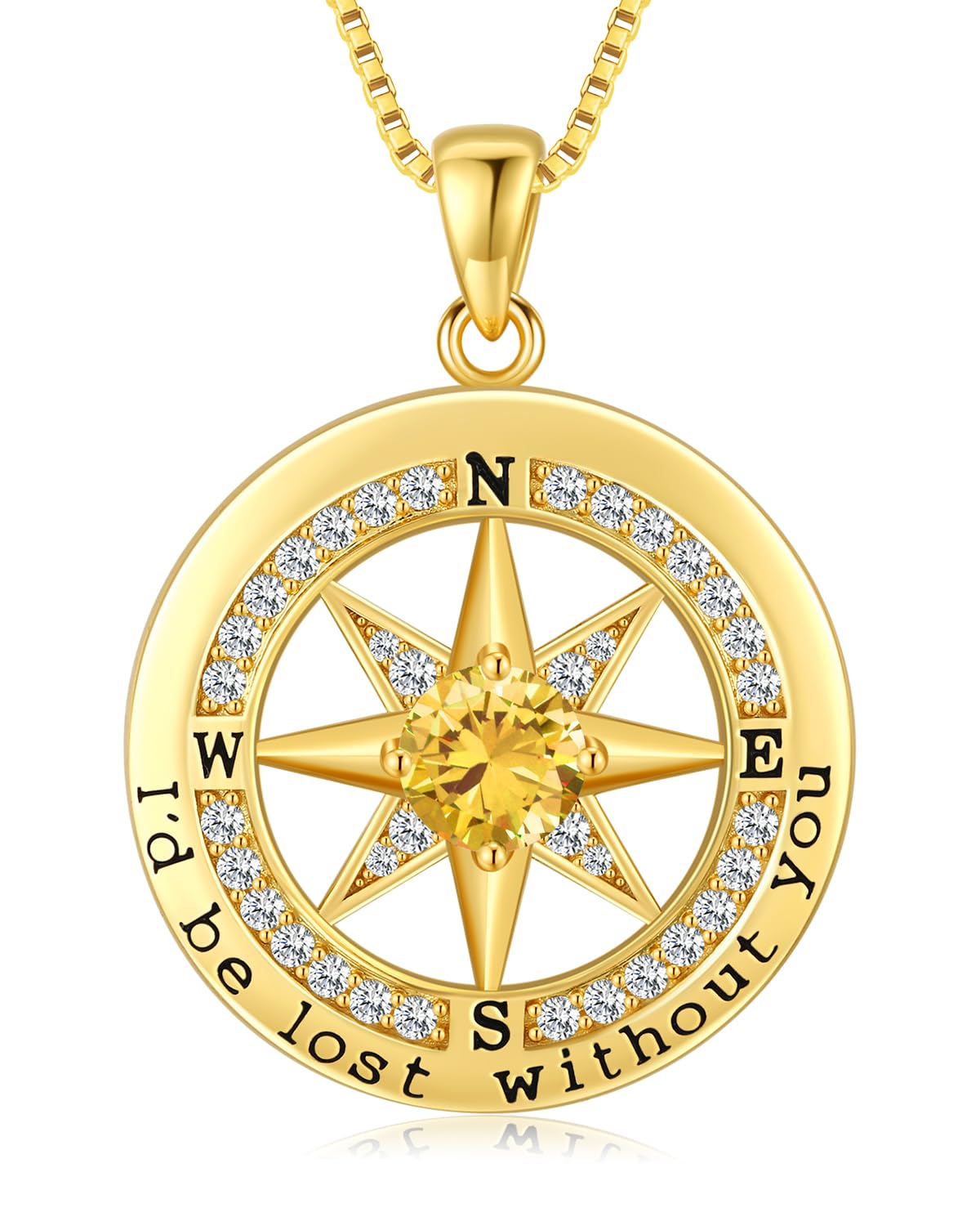 S925 Necklace Gift for Wife |Compass Jewelry |Women Anniversary |Sterling Silver |Girlfriend Birthday Gifts for Her Valentines |I'd be Lost without You |Jewel 18K Gold