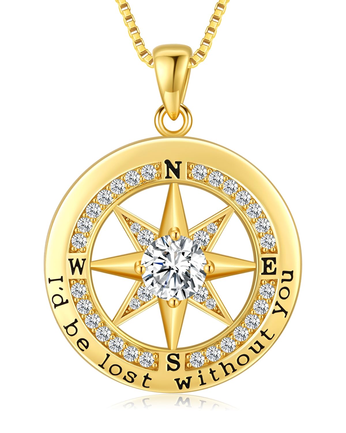 S925 Necklace Gift for Wife |Compass Jewelry |Women Anniversary |Sterling Silver |Girlfriend Birthday Gifts for Her Valentines |I'd be Lost without You |Jewel 18K Gold