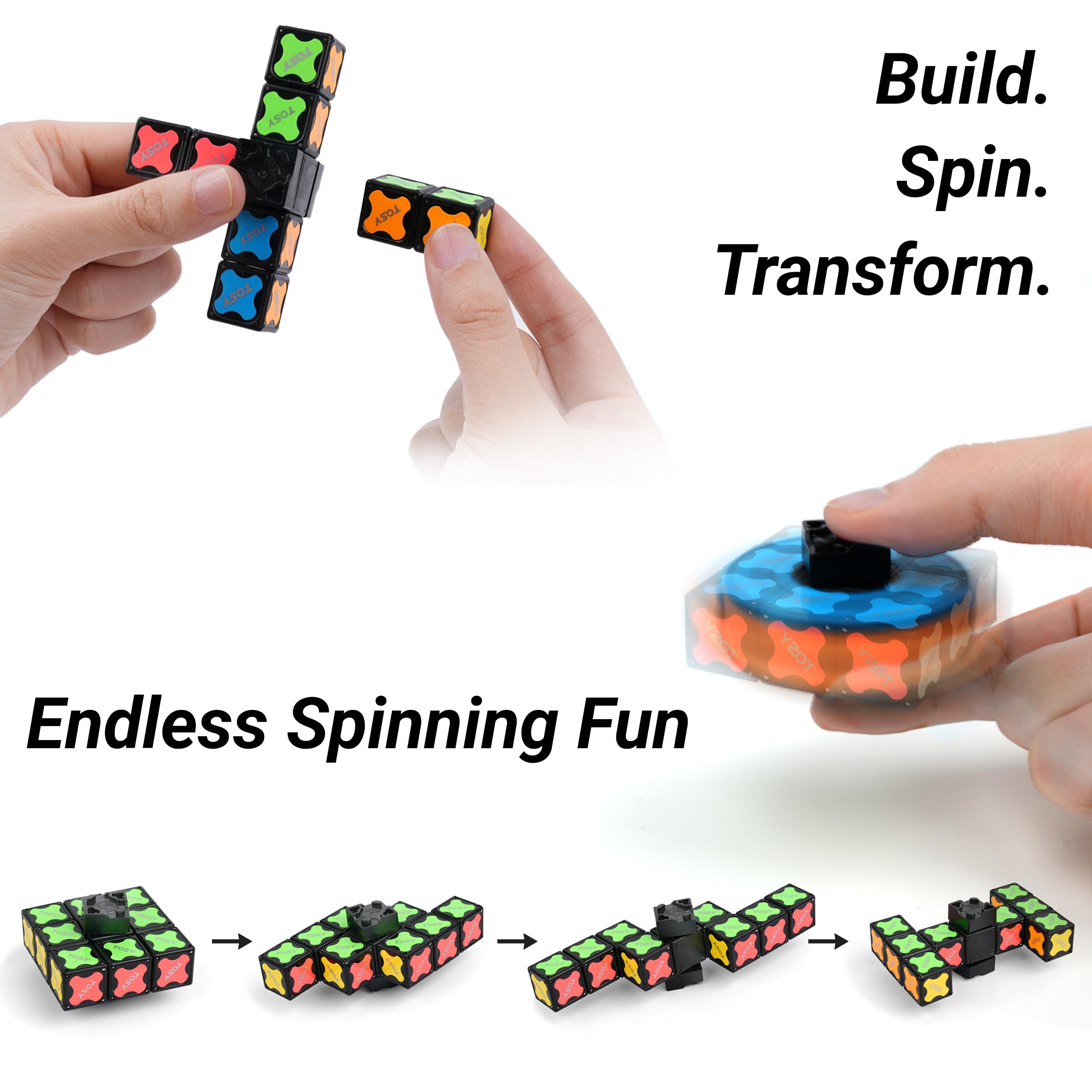 TOSY Magnet Fidget Spinner Mini - 8 Blocks, 3 in 1 Toy: Transformable Fidget Spinner, Infinity Cube, 2x2 Puzzle Cube, Easter Basket Stuffers for Kids/Adults, STEM Sensory Stress Relief Toy
