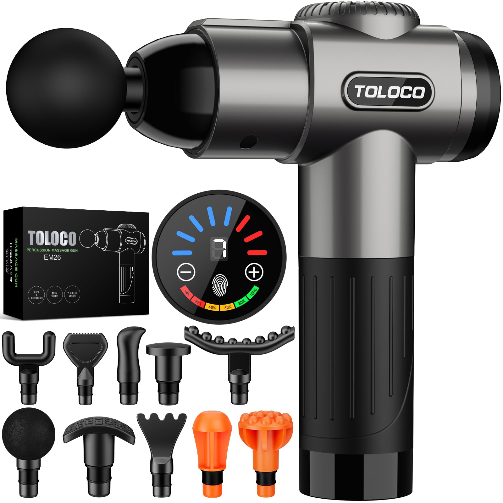 TOLOCO Massage Gun, Deep Tissue Back Massage for Athletes for Pain Relief, Percussion Massager with 10 Massages Heads & Silent Brushless Motor, Fathers Day Dad Gifts, Black