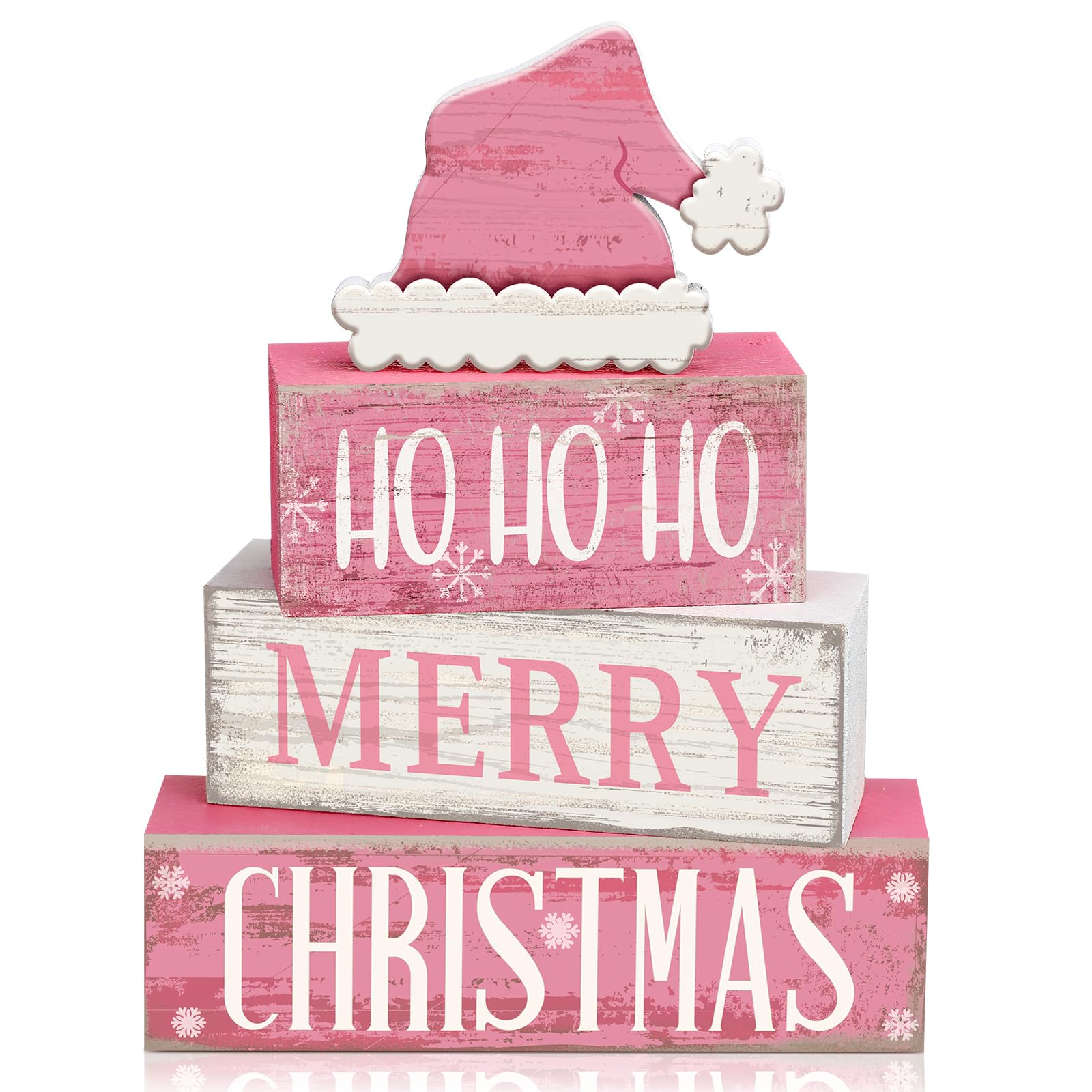 Moucuny 4 Pcs Christmas Table Decor Wooden Hot Cocoa Decoration Christmas Centerpiece Winter Tiered Tray Decor Decorative Red Hot Cocoa Block Signs Gift Farmhouse Xmas Decoration for Home Kitchen