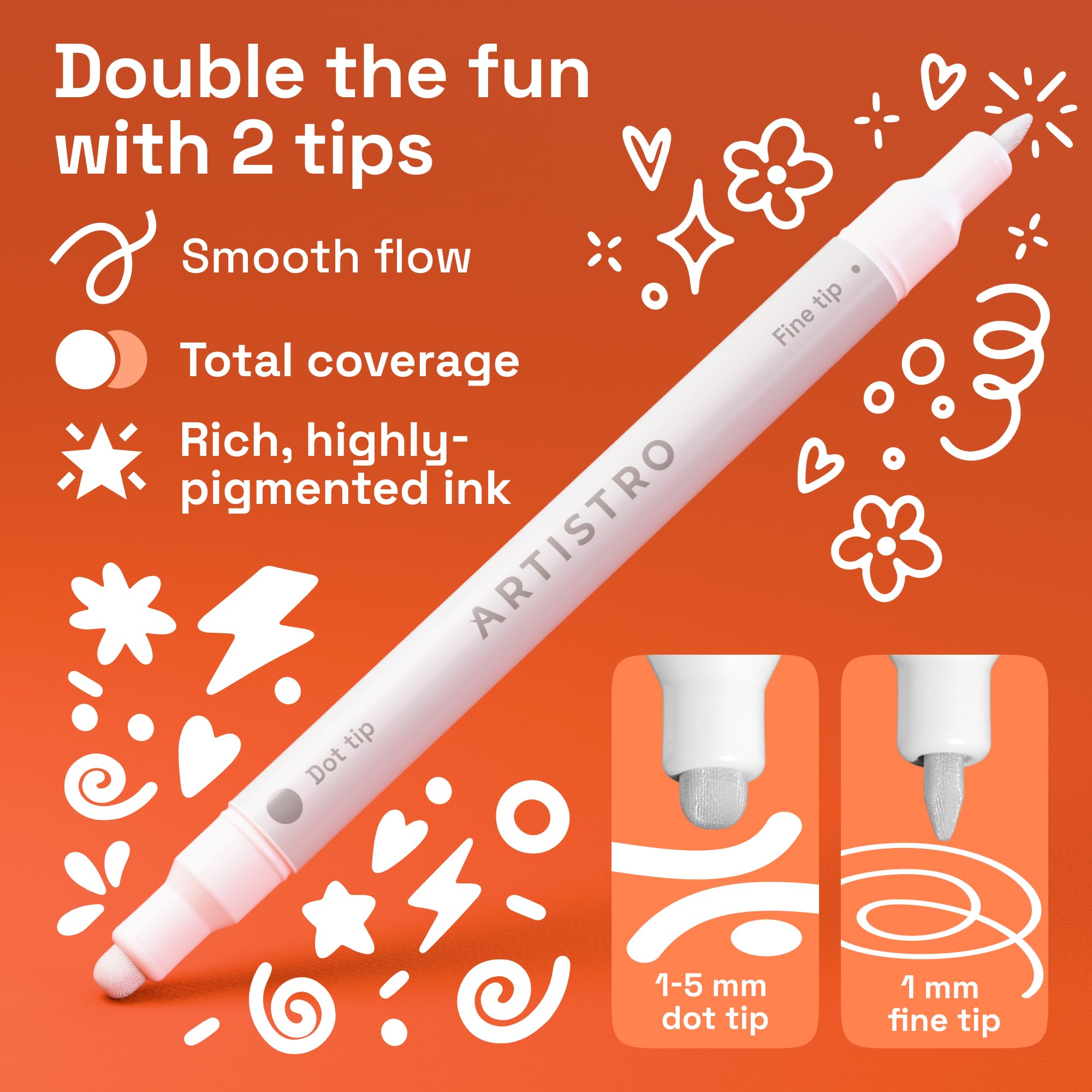 ARTISTRO 36 Dual Tip Pens, Dot & Fine Tips Paint Markers – Paint Pens Set for Fabric, Rock, Glass, Wood, Coloring Books – Arts & Crafts Gift – Classroom Must Haves & School Supplies
