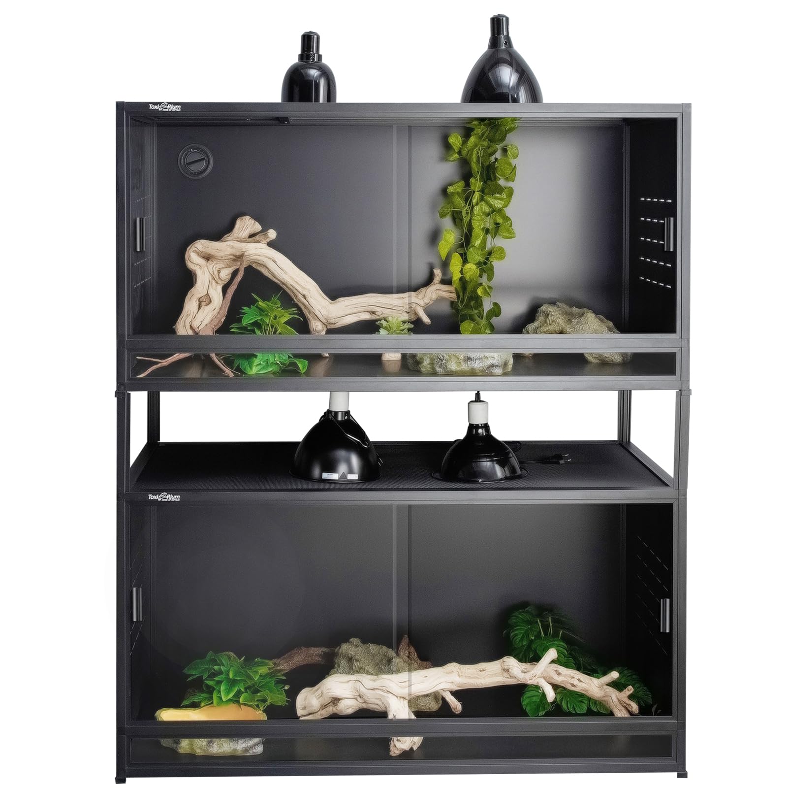 PVC Reptile Enclosure 3 Tier 40"x16"x16" with Spacers, 44 Gallon Reptile Tank Habitat, Space Saving Stackable Reptile Terrarium for Bearded Dragon Gecko Snake Lizard, Sliding Glass Doors Lock