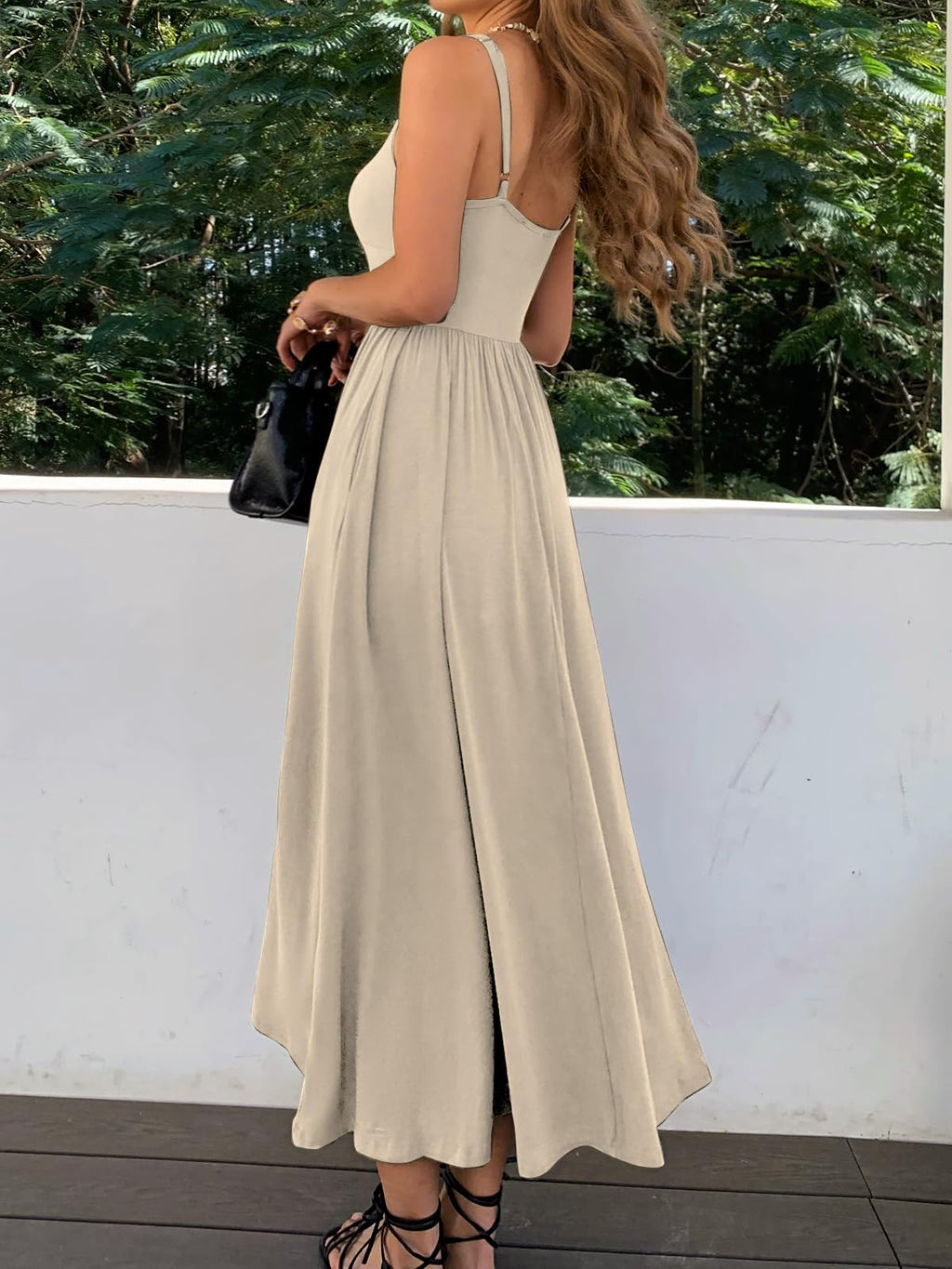 Womens Spaghetti Strap Maxi Dresses Summer Casual Sleeveless A Line Long Flowy Dress with Pockets Beach Sundresses