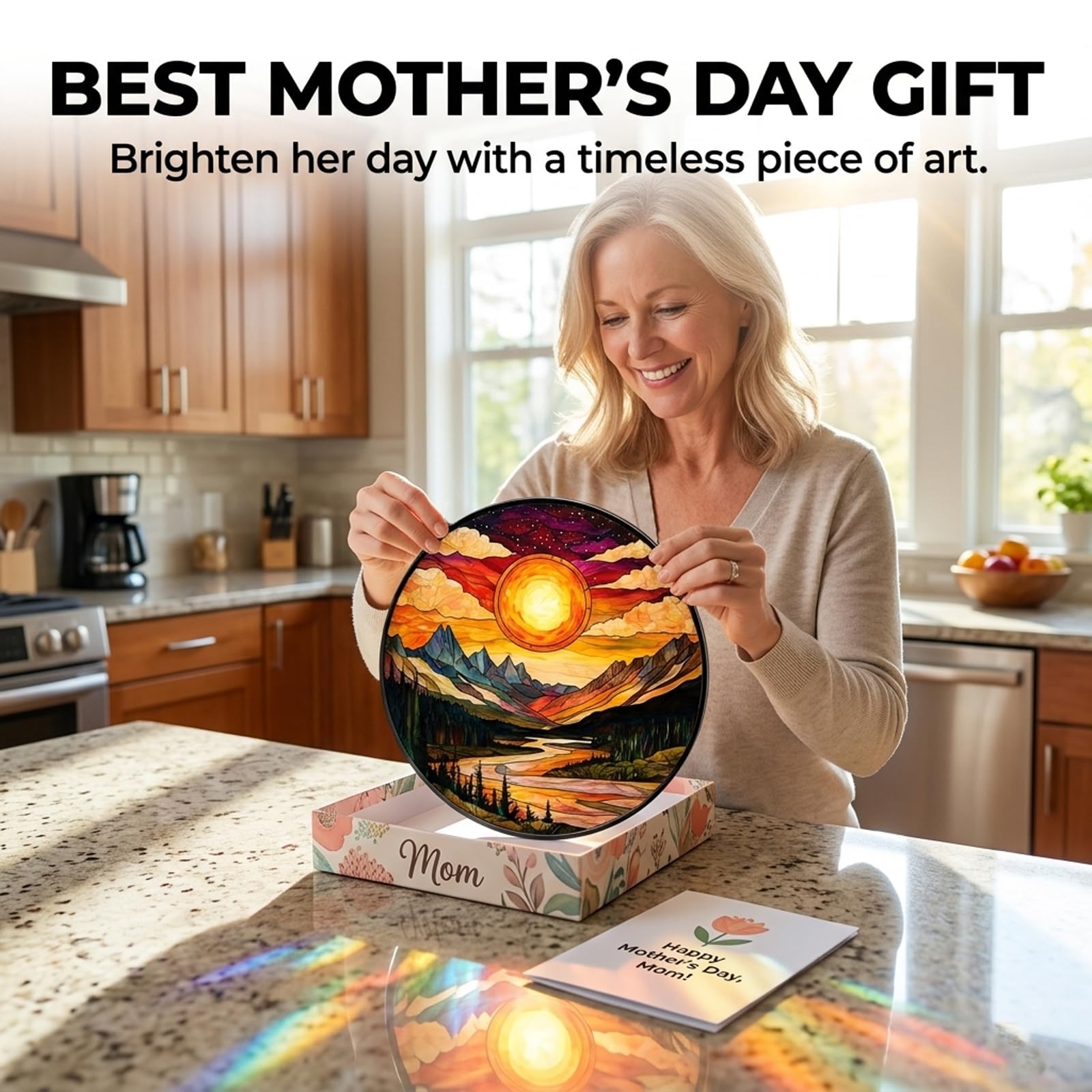 Birthday Gifts for Women - Beach Shell Faux Stained Glass Window Hanging Sun Catcher for Door Garden Acrylic Ocean Decor Mother's Day Christmas for Mom Men Nana Grandma Sisters 6.3"