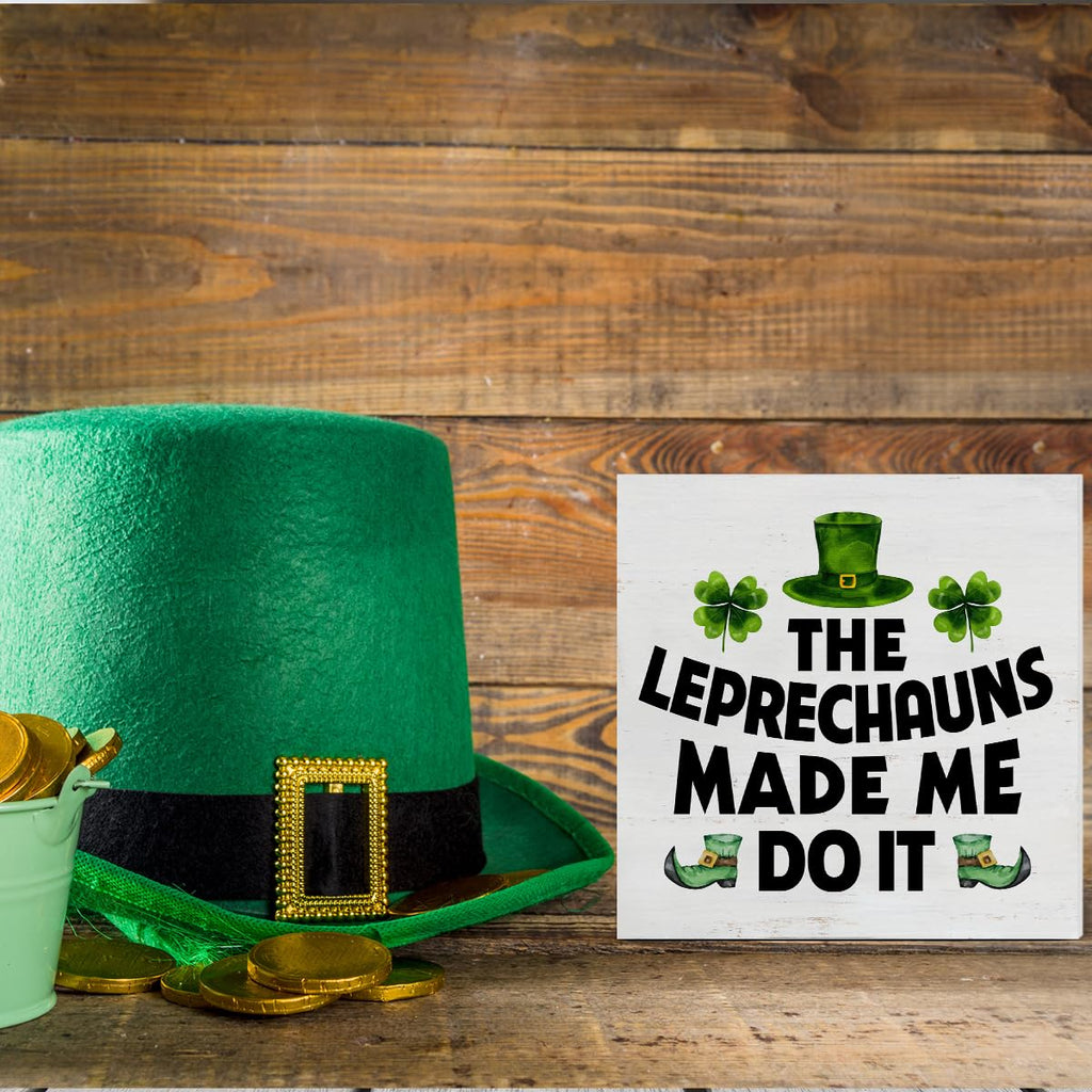 Dumyum St. Patrick's Day Decorative Sign, Wooden, 5 Inches x 5 Inches, Green, Rustic, Tabletop or Wall Mount