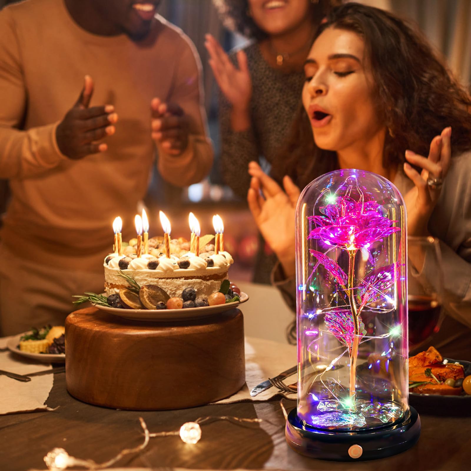 Pusuny Mothers Day Flowers Gifts for Mom Women Birthday Gift Galaxy Glass Rose Forever Eternal Crystal Flowers Rose in Glass Dome with Butterfly Mother's Day Roses Gifts for Mom Daughter Wife Purple
