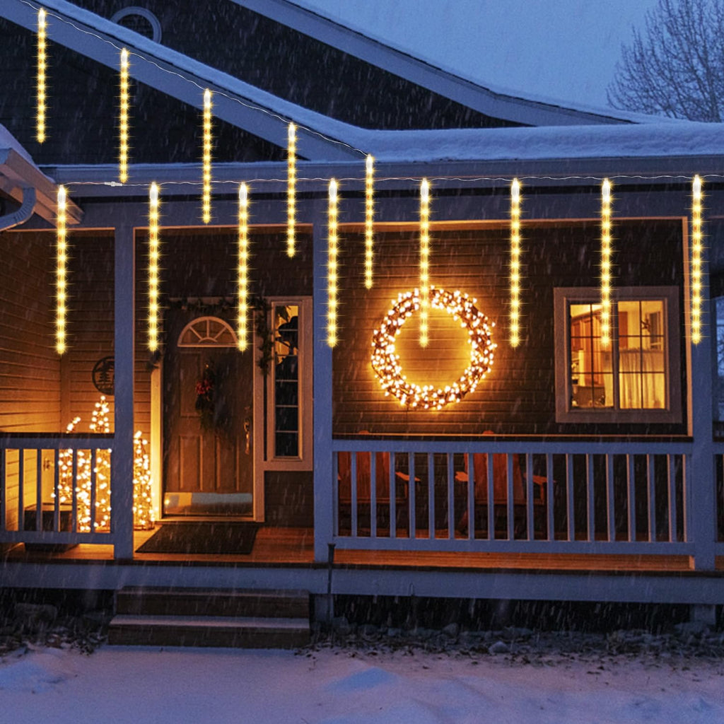 Meteor Outdoor Icicle Lights - 12 Inch, 288 LED, Snow Falling, Connectable, Red & Green, Xmas Wedding Party Tree Decor