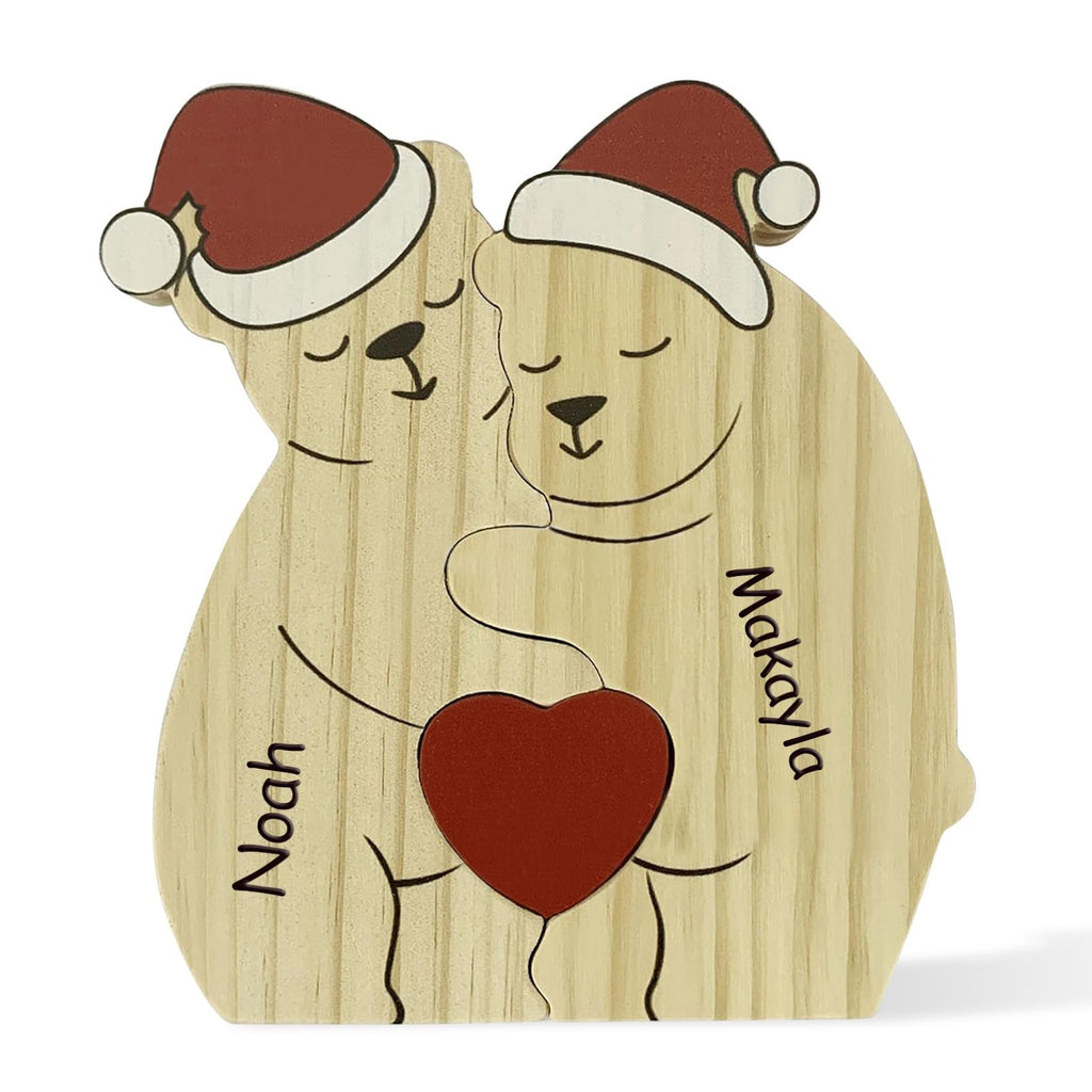 Personalized Family Name Puzzle with 2-8 Names Custom Wooden Bear Puzzle with Names Customized Wooden Puzzle Gifts for Christmas (Bear)