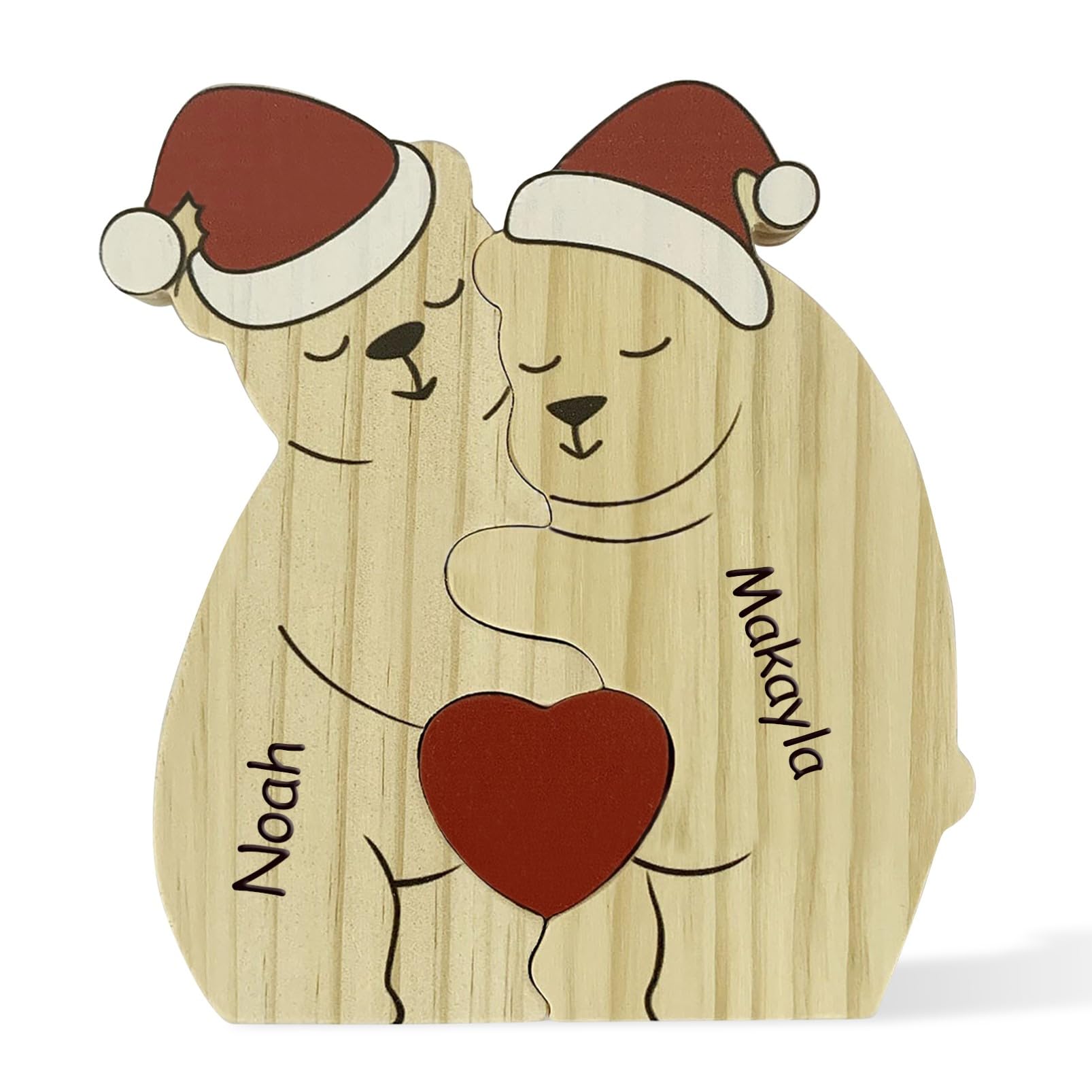 Personalized Family Name Puzzle with 2-8 Names Custom Wooden Bear Puzzle with Names Customized Wooden Puzzle Gifts for Christmas (Bear)