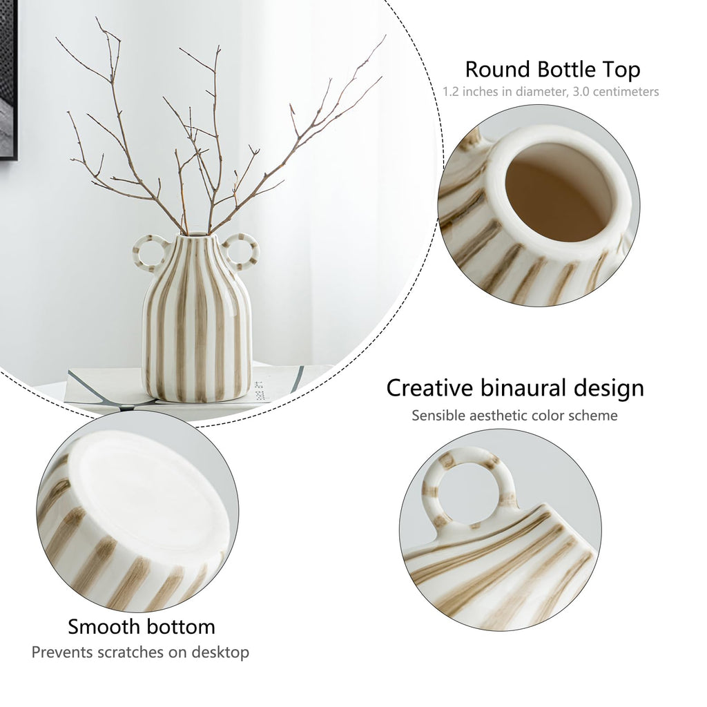 LCCCK Red and White Ceramic Vase, Mid Century Modern Striped Small Vases for Flower&Pampas Grass Centerpiece, Red White Checkered Vase for Dining Table Kitchen Tabletop Minimalist Decorative