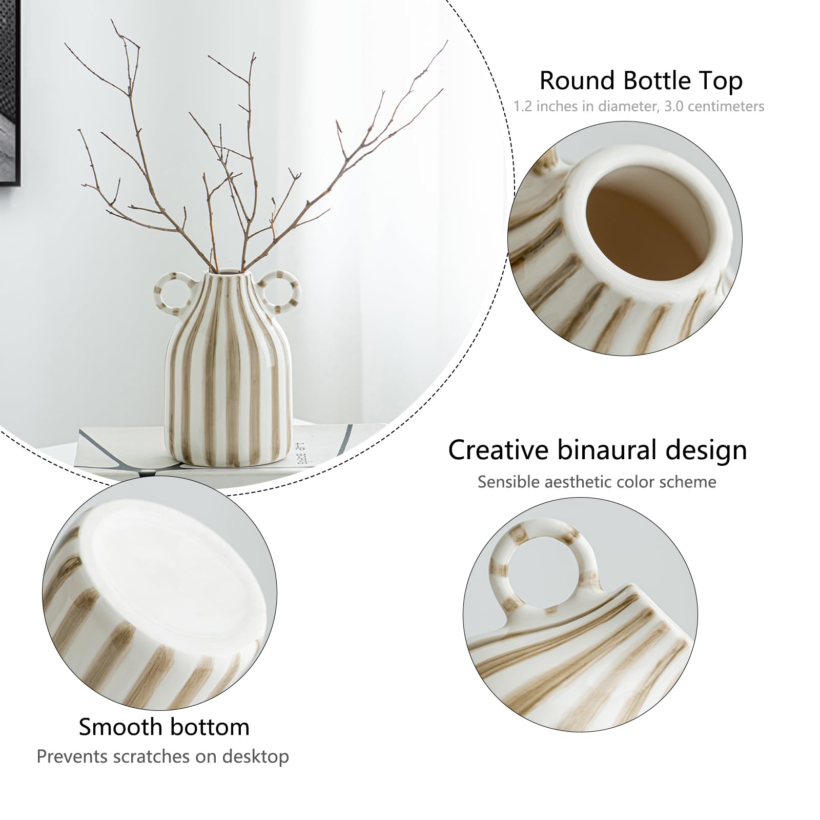 LCCCK Red and White Ceramic Vase, Mid Century Modern Striped Small Vases for Flower&Pampas Grass Centerpiece, Red White Checkered Vase for Dining Table Kitchen Tabletop Minimalist Decorative