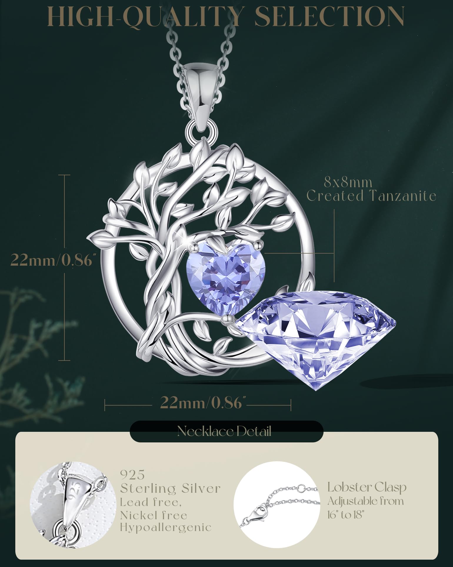 FANCIME Tree of life Birthstone necklace Sterling Silver Pendant Birthstone Necklace Gemstone Anniversary Birthday Jewelry Mothers Day Gifts for Mom Her Wife