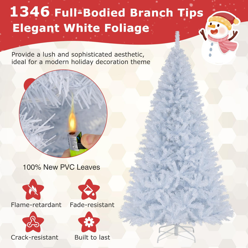 Goplus 7FT Pre-Lit Artificial Christmas Tree Auto-Spread/Close up Branches 11 Flash Modes with Multicolored 400 LED Lights & Metal Stand