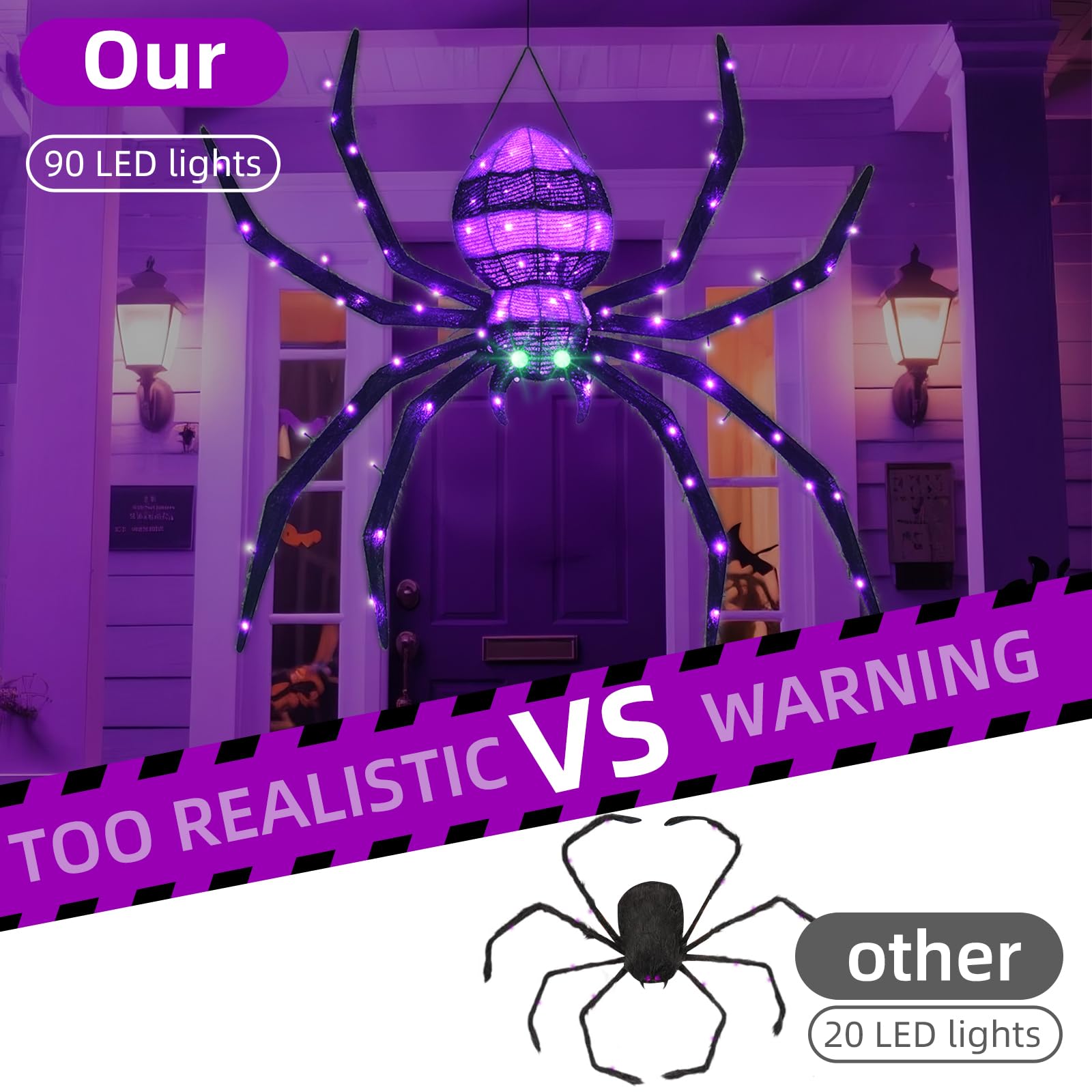 Halloween Decorations Outside Giant Spider - HOYECHI Outdoor Halloween Decor Lighted Spider 4.2FT, Light Up Spider with 90 LED Lights, Ground Stakes, for Front Yard Porch Gardens Lawns Party