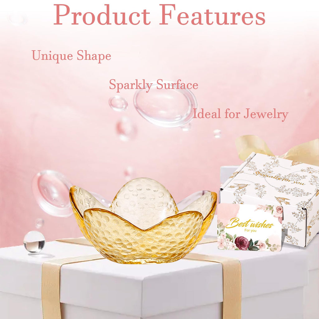 Purple Flower Jewelry Dish Glass Ring Holder Dish Jewelry Tray Cute Vanity Organizer Aesthetic Nightstand Bathroom Room Decor Trinket Dish Mothers Day Friendship Christmas Birthday Gifts for Women