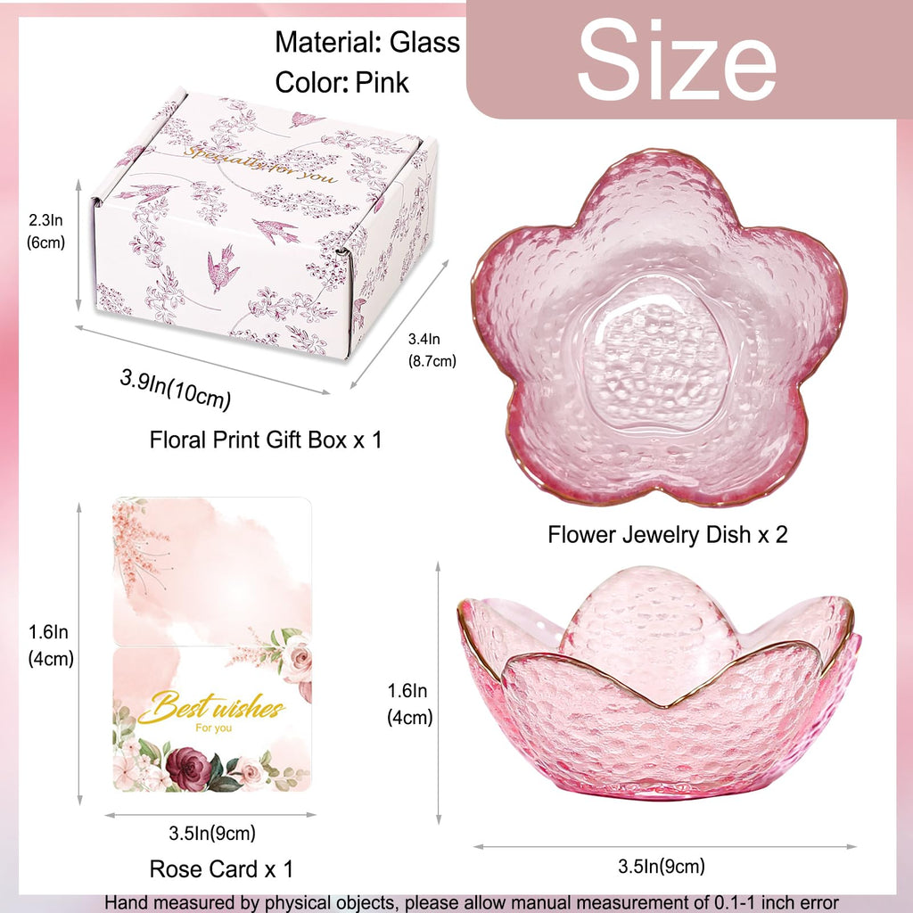 Purple Flower Jewelry Dish Glass Ring Holder Dish Jewelry Tray Cute Vanity Organizer Aesthetic Nightstand Bathroom Room Decor Trinket Dish Mothers Day Friendship Christmas Birthday Gifts for Women