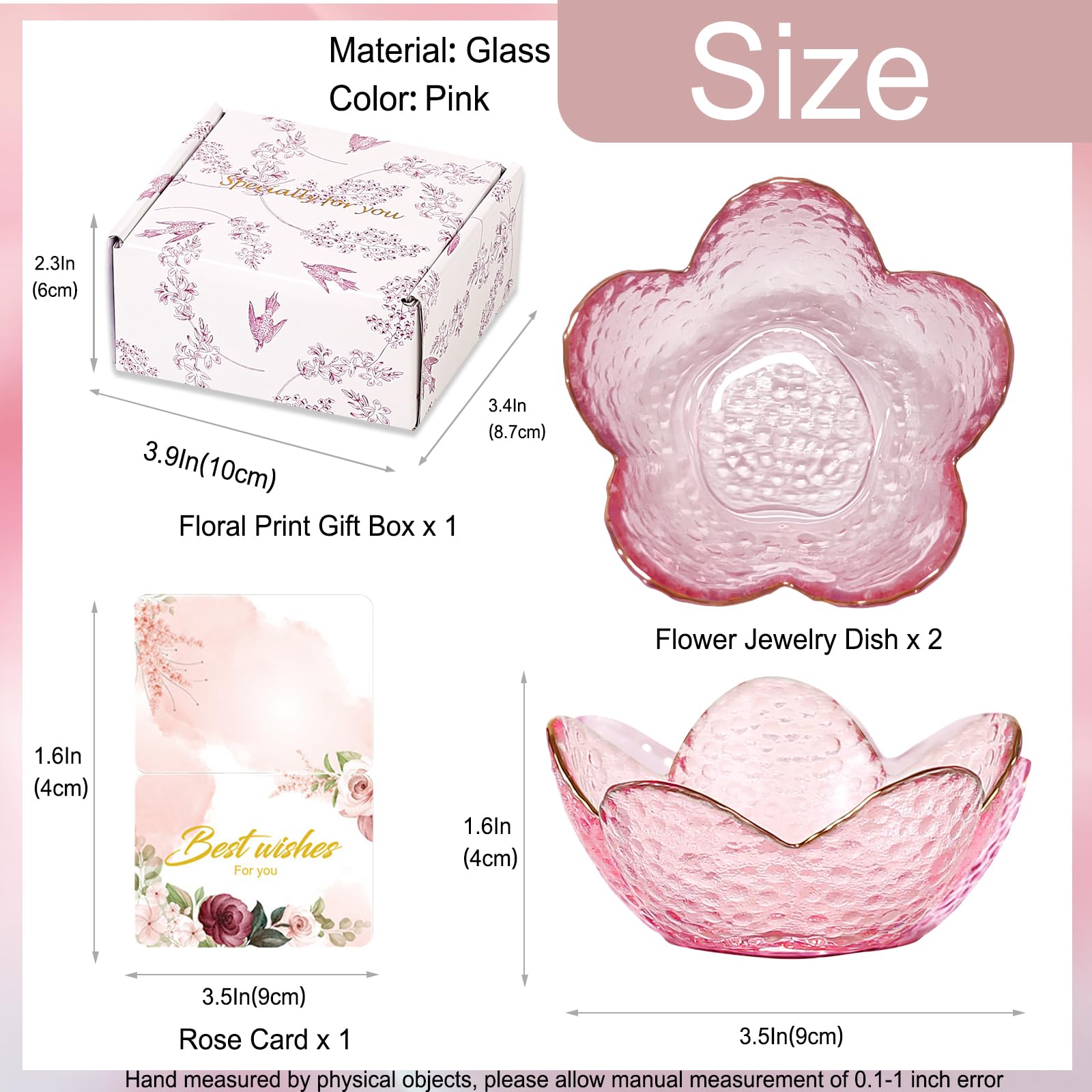 Purple Flower Jewelry Dish Glass Ring Holder Dish Jewelry Tray Cute Vanity Organizer Aesthetic Nightstand Bathroom Room Decor Trinket Dish Mothers Day Friendship Christmas Birthday Gifts for Women