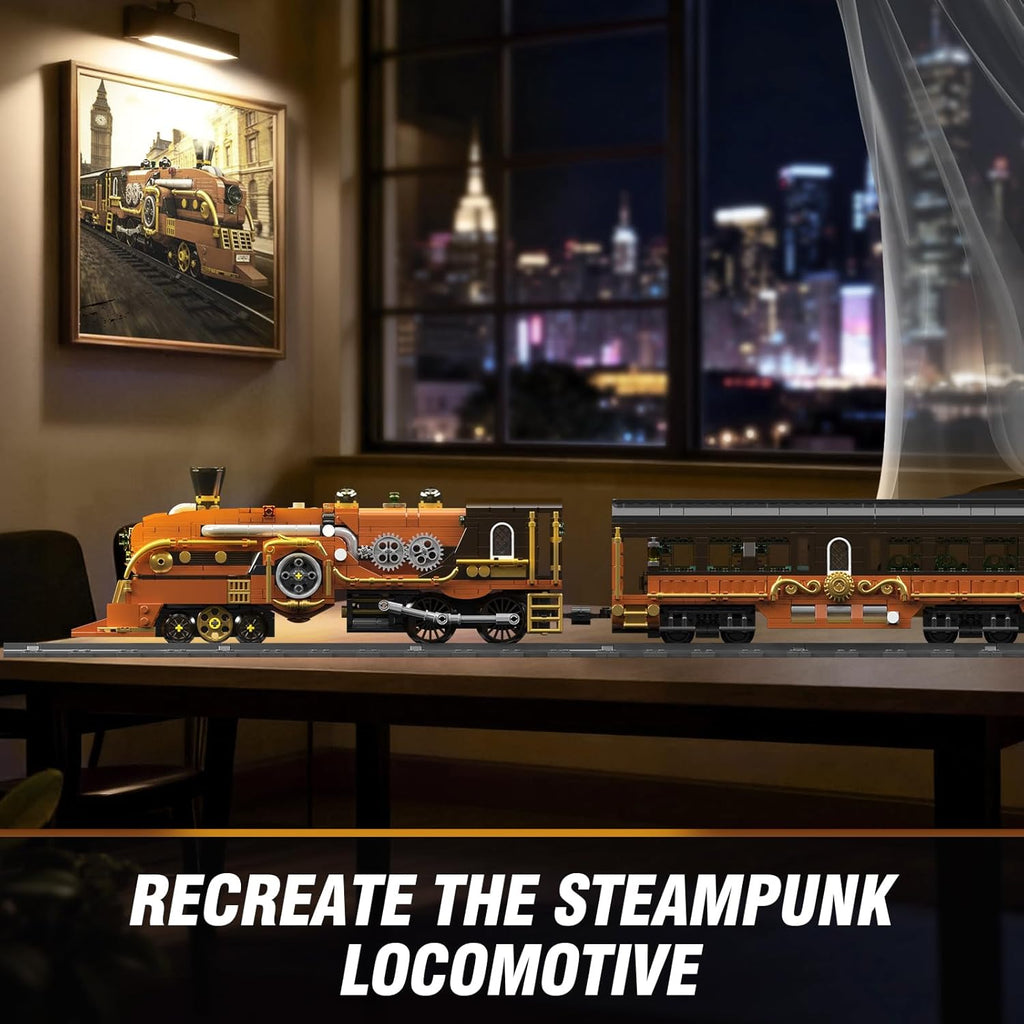 Mould King 12046 Steampunk Train Building Set, Remote/App Control Locomotive Model Kit with Tracks, Engineering Building Kit for Adults Teen(1954 PCS)
