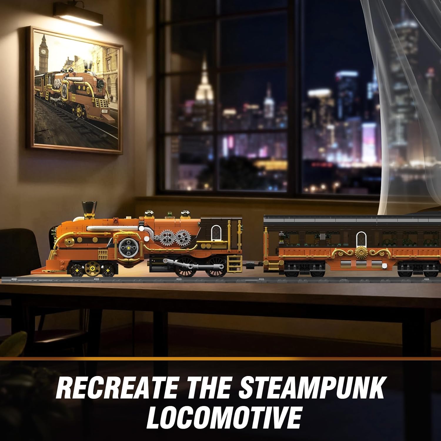 Mould King 12046 Steampunk Train Building Set, Remote/App Control Locomotive Model Kit with Tracks, Engineering Building Kit for Adults Teen(1954 PCS)