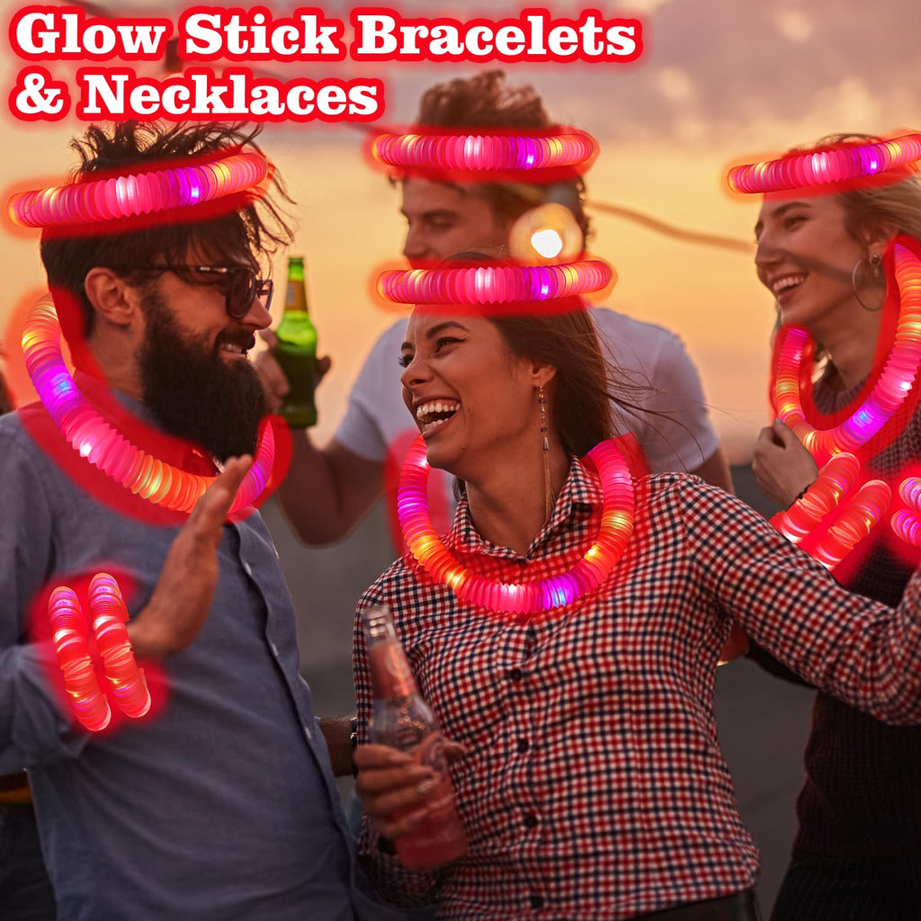 Kannove 12-24 PCS Green Glow Sticks Party Favors Supplies for Kids,4th of July LED Light up Pop Tubes for Toddlers,Neon Necklaces Bracelets Accessories,Glow Birthday Dance Camping Party Decorations
