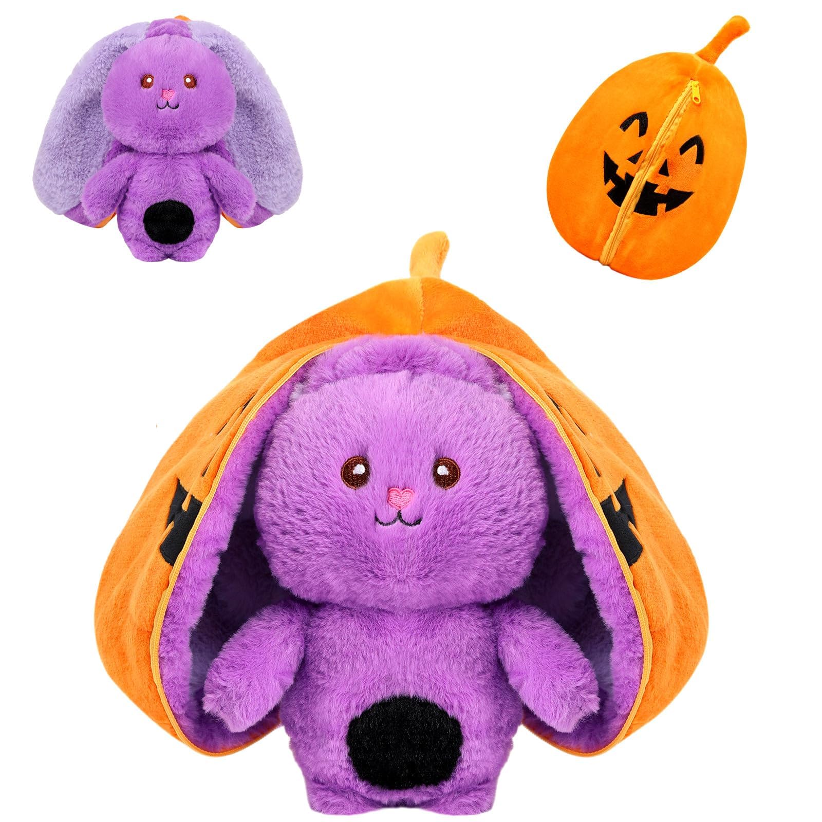 MIAODAM Bunny Stuffed Animal Reversible Cuddle Bunny Stuffed,Strawberry Bunny Transformed Rabbit Plush Zipper,Turns Into Ears Bunnies Plushies Toy Cute Stuffy Doll Easter