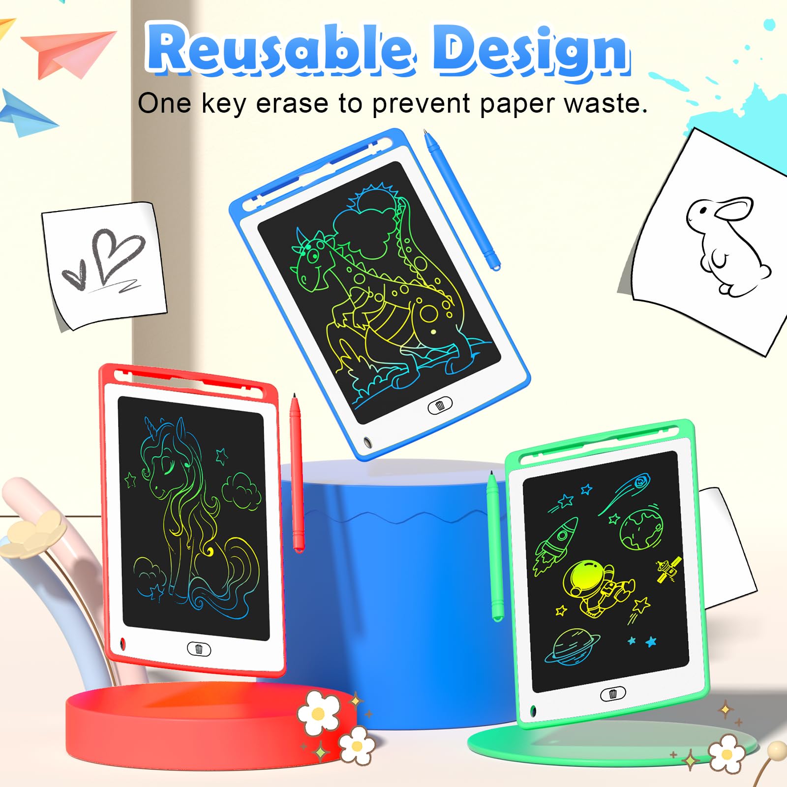 4 Pack LCD Writing Tablet for Kids, 8.5 Inch Colorful Doodle Board Drawing Tablet, Educational Learning Toys Birthday Gifts for Boys Girls Age 3 4 5 6 7 8