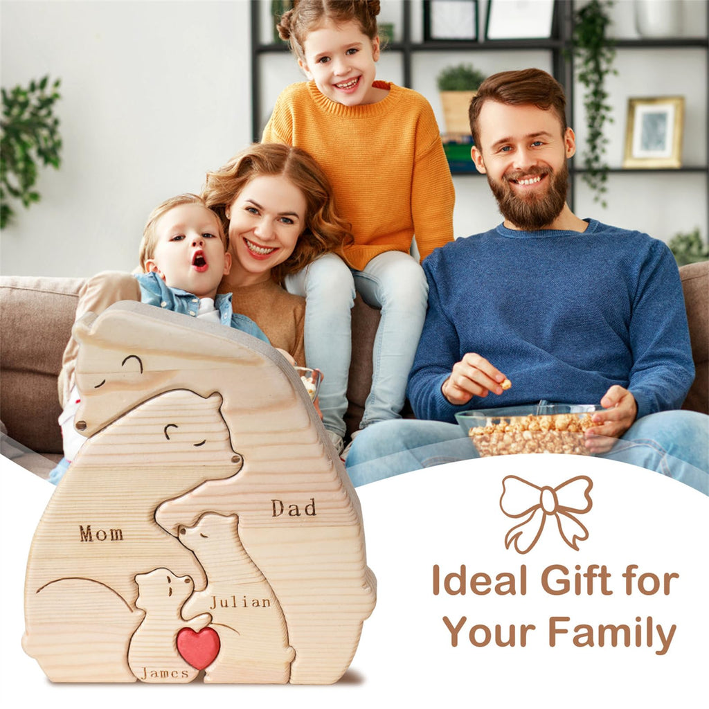 Personalized Family Name Puzzle with 2-8 Names Custom Wooden Bear Puzzle with Names Customized Wooden Puzzle Gifts for Christmas (Bear)