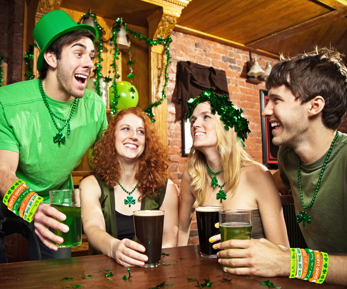 Moon Boat 74PCS St. Patrick's Day Shamrock Rubber Wristbands Bracelets - Party Favors Supplies Gifts Decorations