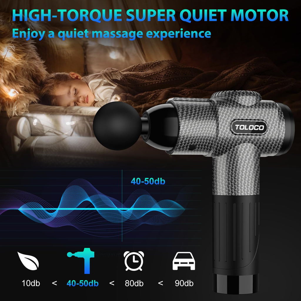 TOLOCO Massage Gun, Deep Tissue Back Massage for Athletes for Pain Relief, Percussion Massager with 10 Massages Heads & Silent Brushless Motor, Fathers Day Dad Gifts, Black
