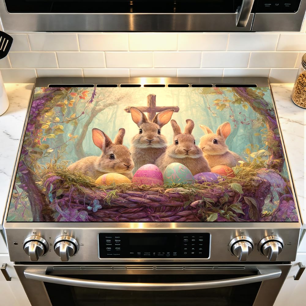 Stove Mat 28.35 x 20.47 Inch Christmas Fireplace and Tree Design Cozy Living Room Holiday Scene Decorative Kitchen Countertop Cover Reusable Flexible Mat for Gas Range Electric Stove Home Winter Décor