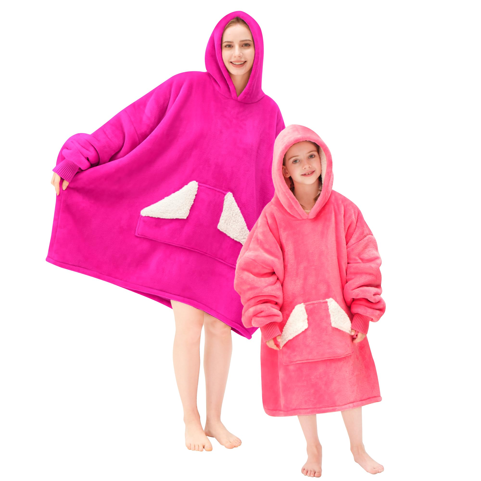 Touchat Wearable Blanket Hoodie, Oversized Sherpa Fleece Sweatshirt Blanket with Giant Hood Pocket and Sleeves for Adult, Warm & Cozy Grey Blanket Gifts for Women