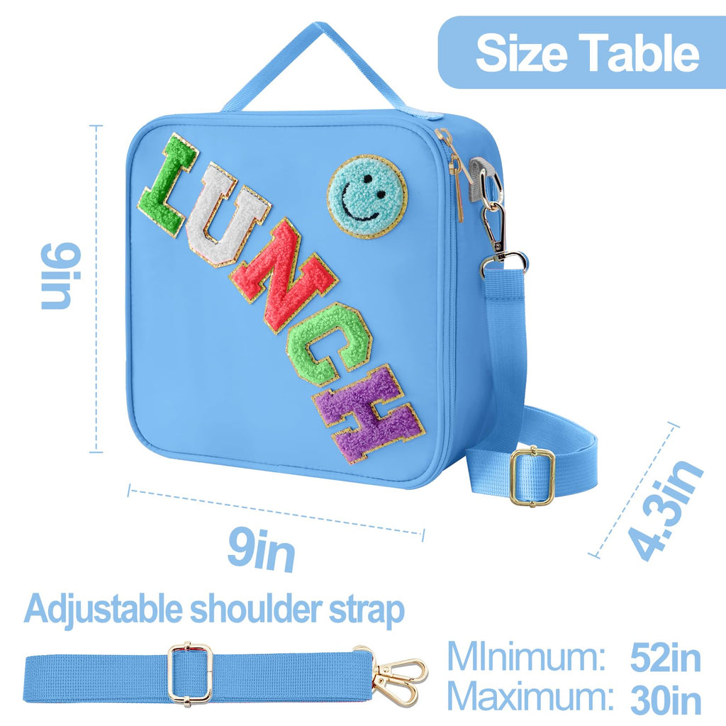 Insulated Lunch Bag With Adjustable Shoulder Strap, Nylon Preppy Lunch Box Large Insulated Lunch Bag Reusable Lunch Tote Bag with Smiley Preppy LunchBag for Girls School Travel Picnic (Purple)