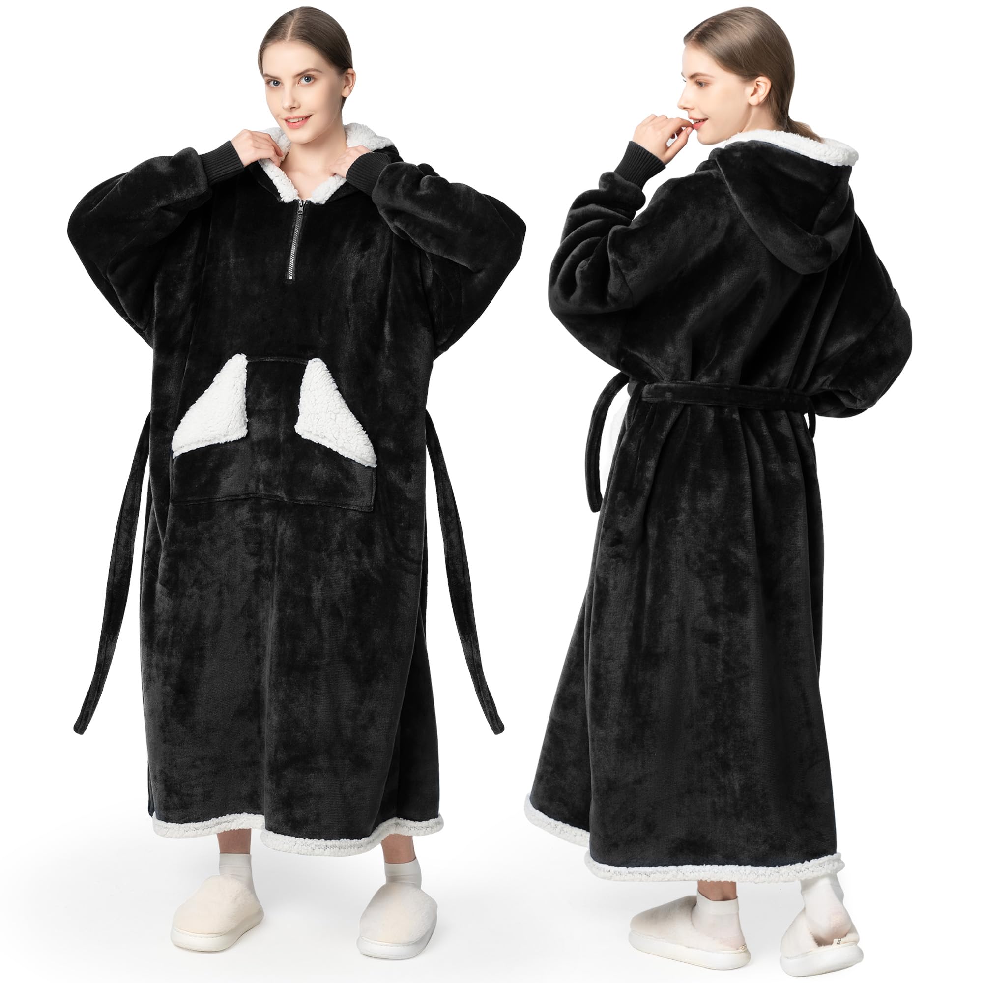 Touchat Wearable Blanket Hoodie, Oversized Sherpa Fleece Sweatshirt Blanket with Giant Hood Pocket and Sleeves for Adult, Warm & Cozy Grey Blanket Gifts for Women