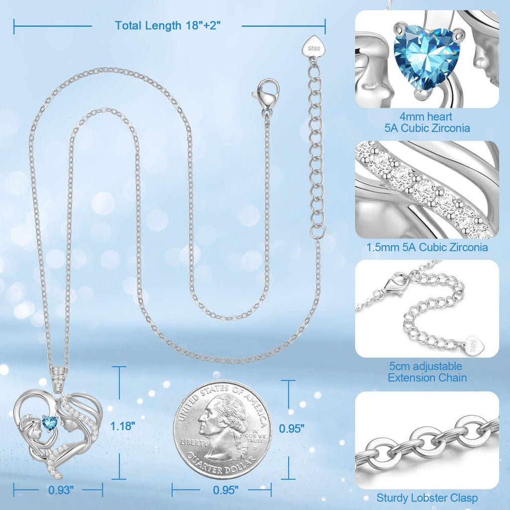 Mothers Day Gifts for Mom Wife Her Grandma, S925 Sterling Silver Birthstone Necklaces Jewelry for Women, Mother's Day Love Heart Pendant Necklace for Anniversary Birthday Christmas Day