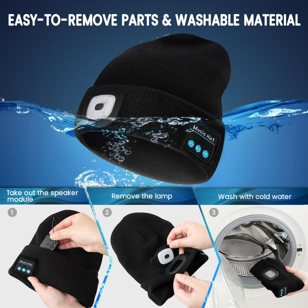 VIBELITE LED Beanie Hat with Light, USB Rechargeable LED Headlamp for Hiking, Camping, Fathers Day Gift for Dad, Husband, Birthday Gifts for Men, Women, Dad Gifts from Daughter, Wife, Black