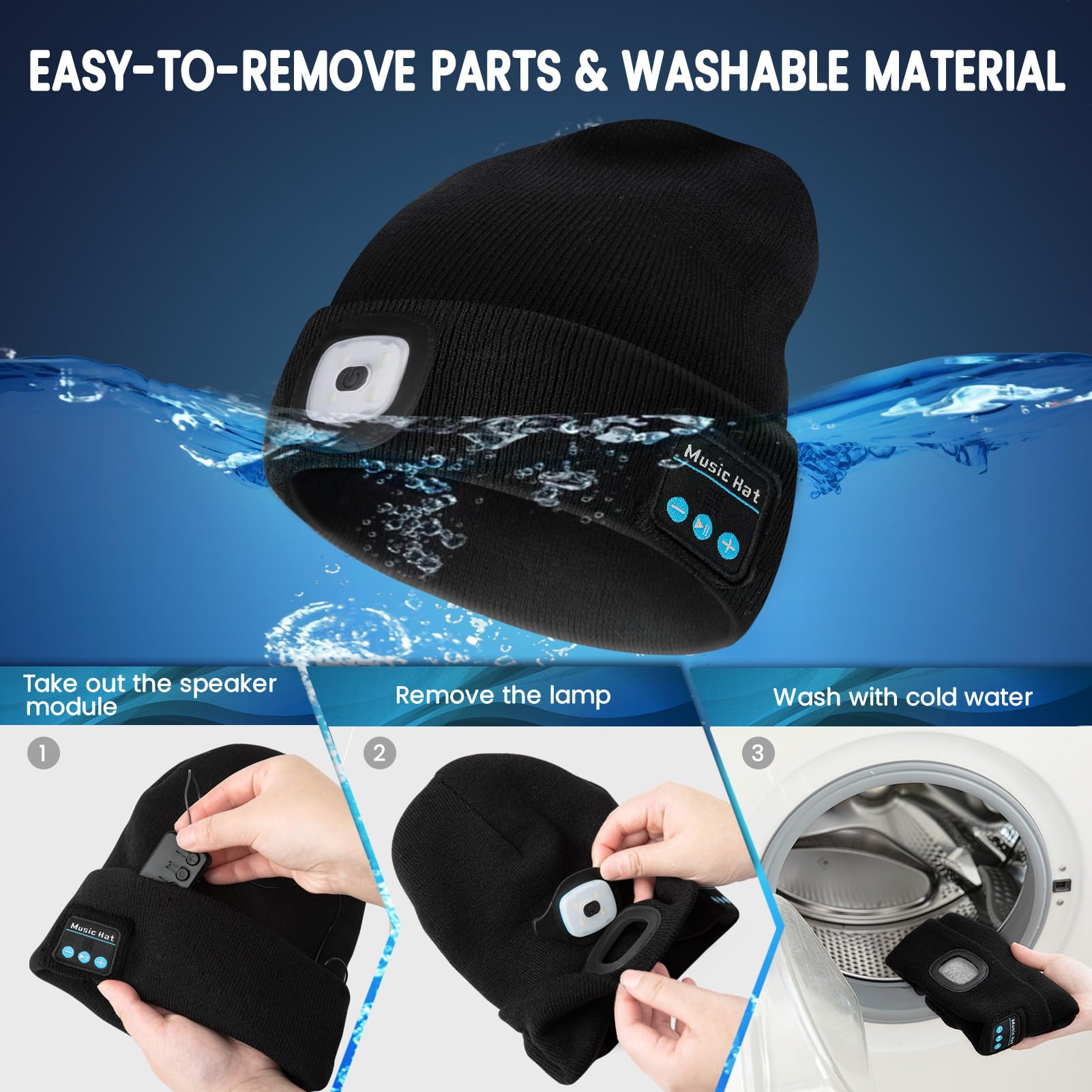 VIBELITE LED Beanie Hat with Light, USB Rechargeable LED Headlamp for Hiking, Camping, Fathers Day Gift for Dad, Husband, Birthday Gifts for Men, Women, Dad Gifts from Daughter, Wife, Black