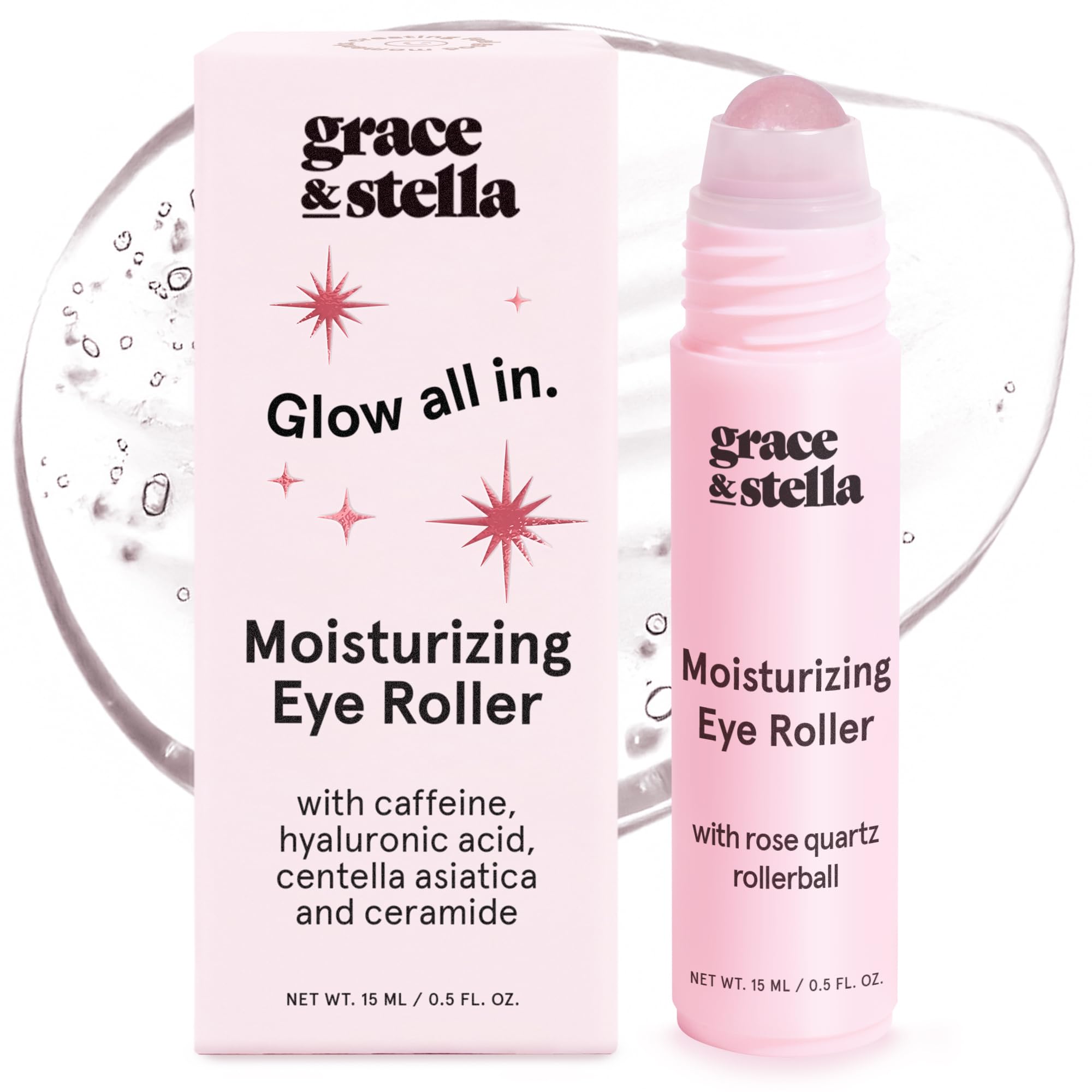 grace & stella Under Eye Brightener Roller - Airplane Travel Essentials - Travel Size Toiletries - Retinol & Caffeine Eye Serum for Puffiness, Dark Circles, Wrinkles - Vegan Skincare (15ml / 0.51floz)