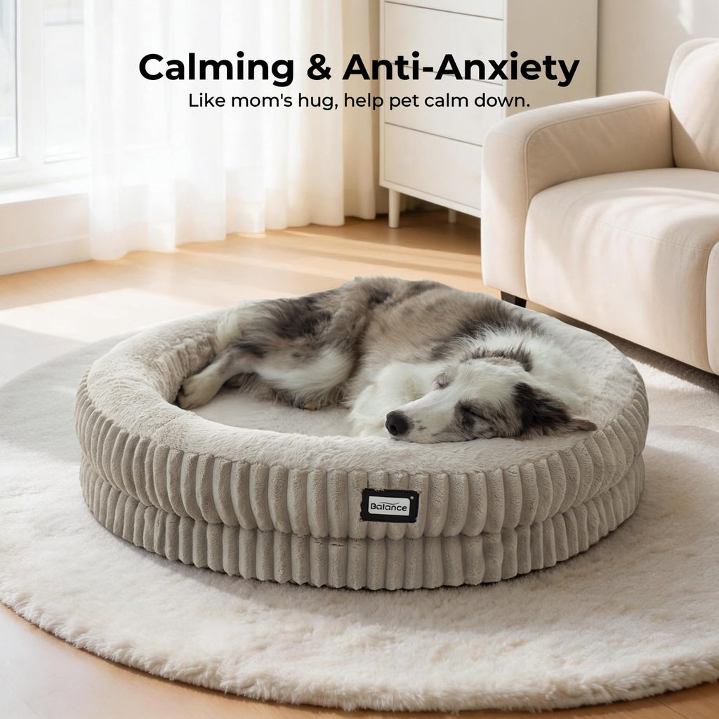 BALANCE Cat Bed Kitten Bed, Washable Round Cat Beds for Indoor Cats, Super Soft Plush Faux Fur Pet Bed for Puppy and Kitten with Anti-Slip Bottom