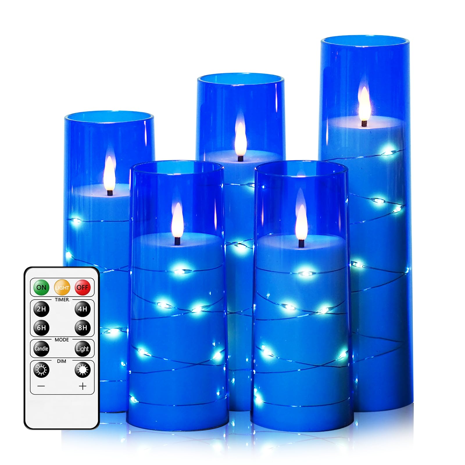 kakoya Flameless LED Candles with Timer 5 Pc Flickering Flameless Candles for Romantic Ambiance and Home Decoration Stable Acrylic Shell,with Embedded Star String，Battery Operated Candles（Red）