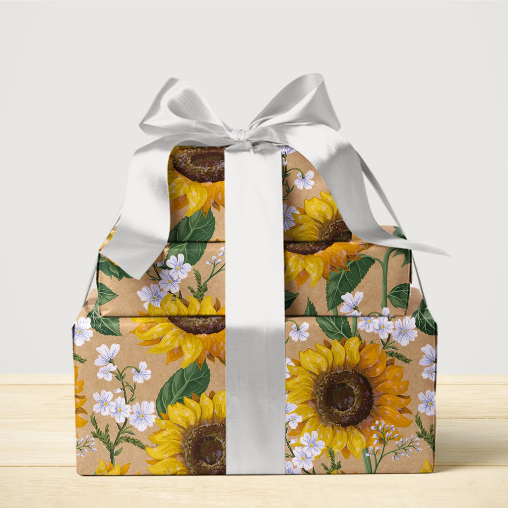 WRAPAHOLIC Kraft Floral Wrapping Paper Roll - Mini Roll - 17 Inch x 9.8 Feet - Spring Summer Garden Flower Design Perfect for Wedding, Bridal Shower, Birthday