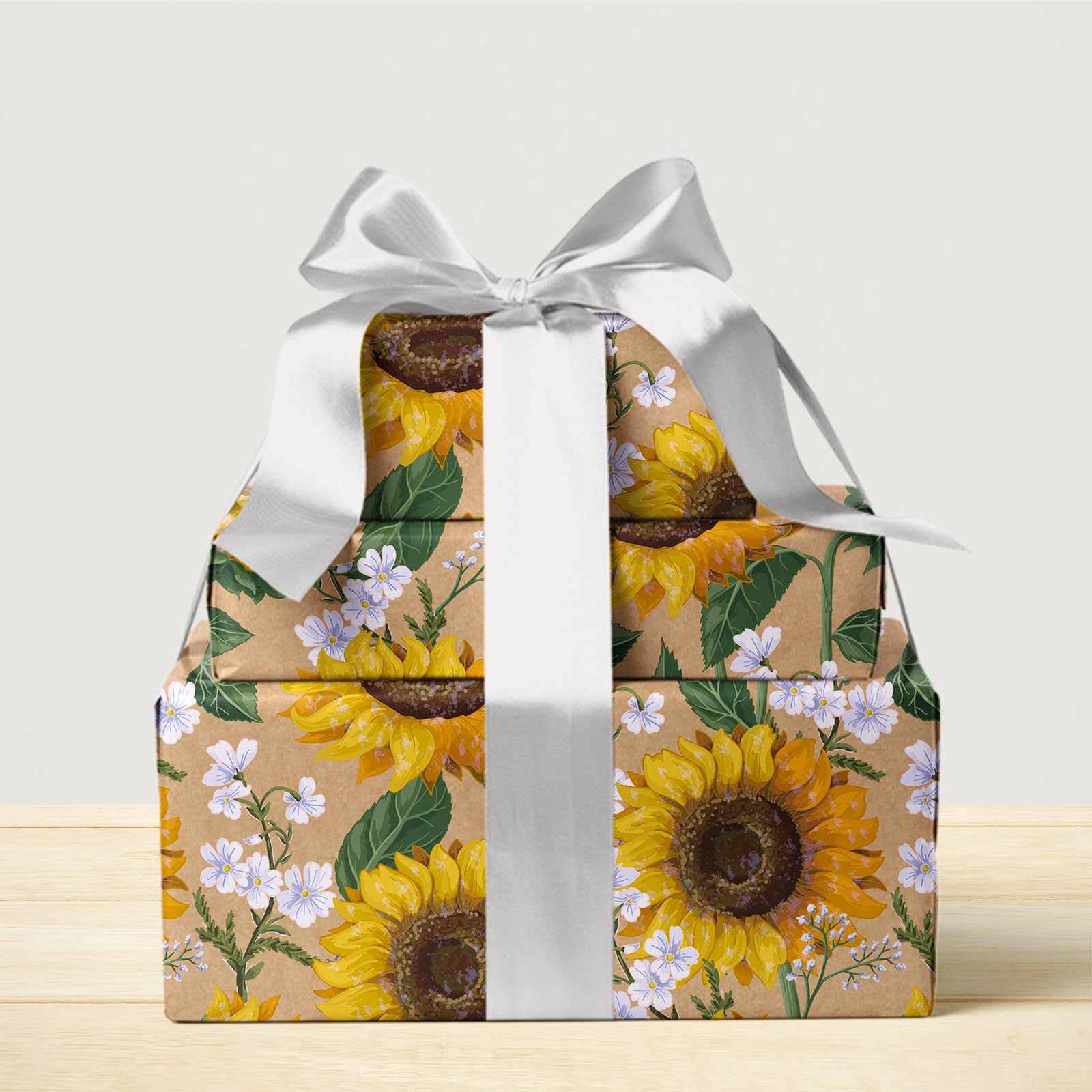 WRAPAHOLIC Kraft Floral Wrapping Paper Roll - Mini Roll - 17 Inch x 9.8 Feet - Spring Summer Garden Flower Design Perfect for Wedding, Bridal Shower, Birthday