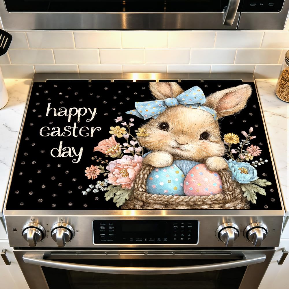 Stove Mat 28.35 x 20.47 Inch Christmas Fireplace and Tree Design Cozy Living Room Holiday Scene Decorative Kitchen Countertop Cover Reusable Flexible Mat for Gas Range Electric Stove Home Winter Décor