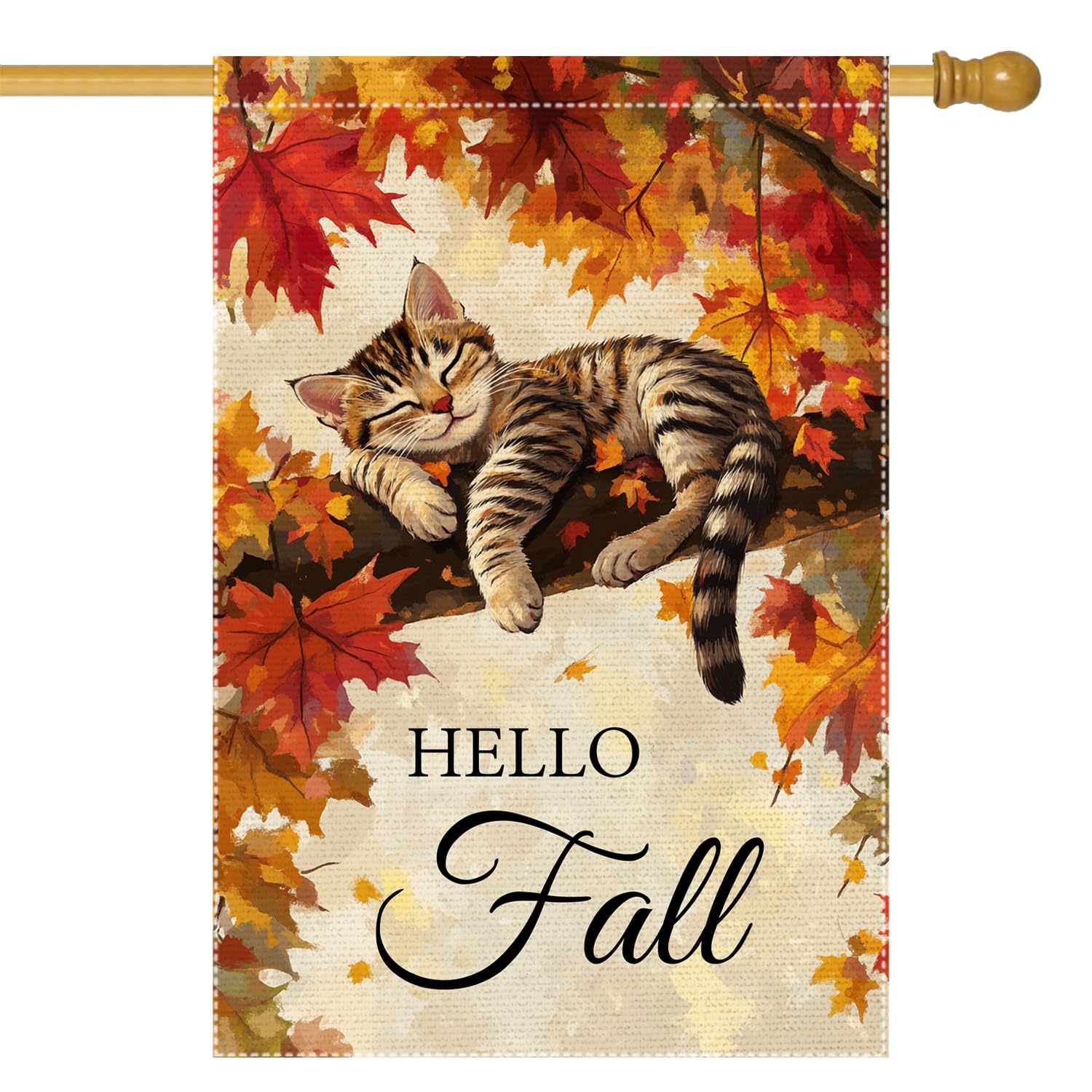 Hello Fall Garden Flag Cat Garden Flags 12x18 Inch Double Sided Vertical Autumn Farmhouse Home Decor Yard Lawn Outdoor Decorations