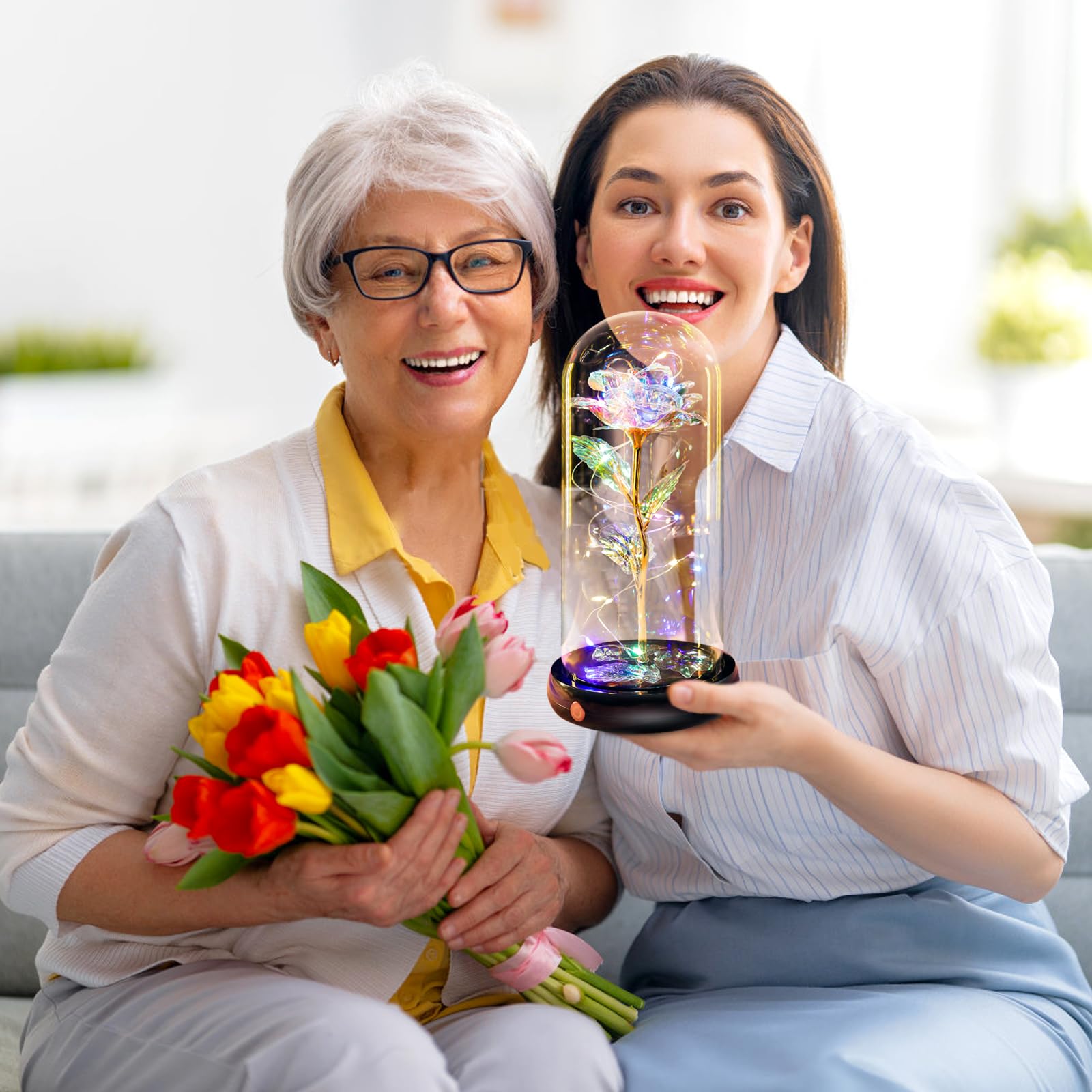 Pusuny Mothers Day Flowers Gifts for Mom Women Birthday Gift Galaxy Glass Rose Forever Eternal Crystal Flowers Rose in Glass Dome with Butterfly Mother's Day Roses Gifts for Mom Daughter Wife Purple